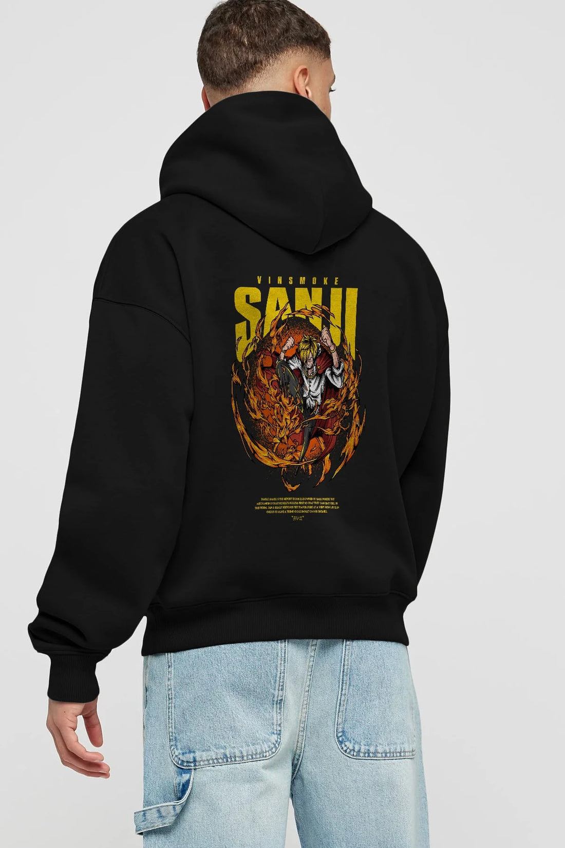 Vinsmoke Sanji Anime Arka Baskılı Hoodie Oversize Kapüşonlu Sweatshirt Erkek Kadın Unisex