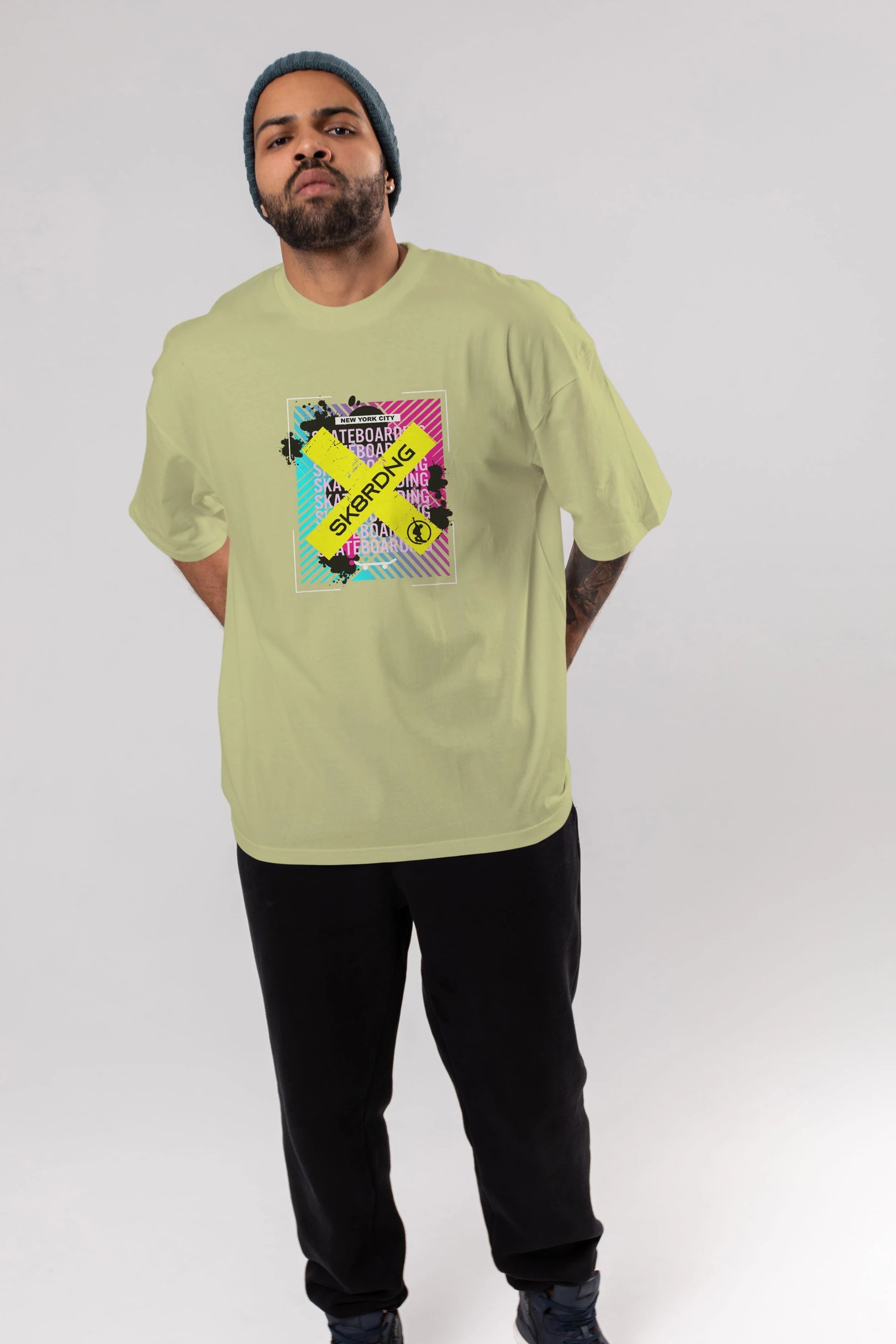 Skatebording Ön Baskılı Oversize t-shirt Erkek Kadın Unisex