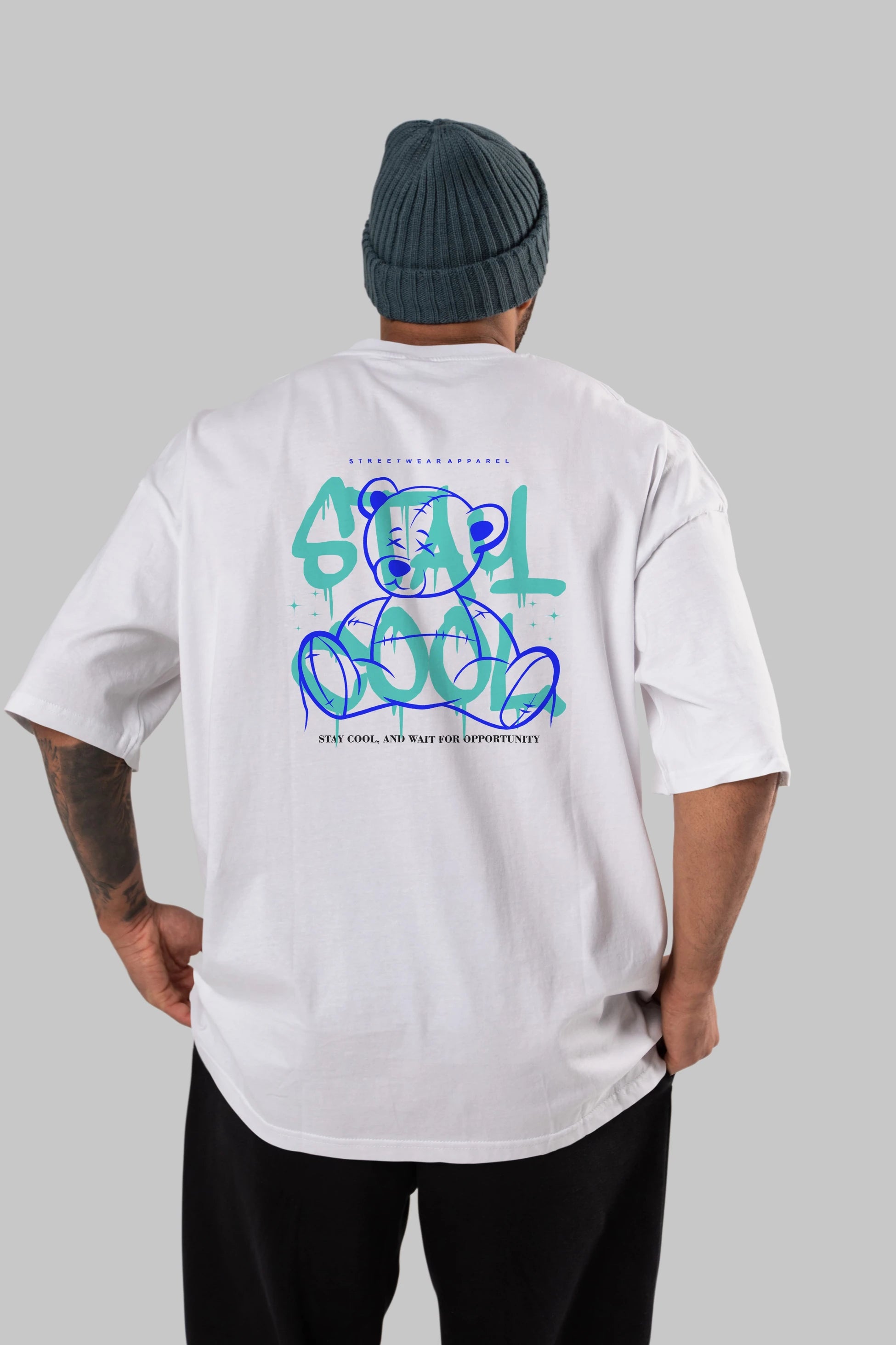 Teddy Bear Stay Cool 2 Arka Baskılı Oversize t-shirt Erkek Kadın Unisex