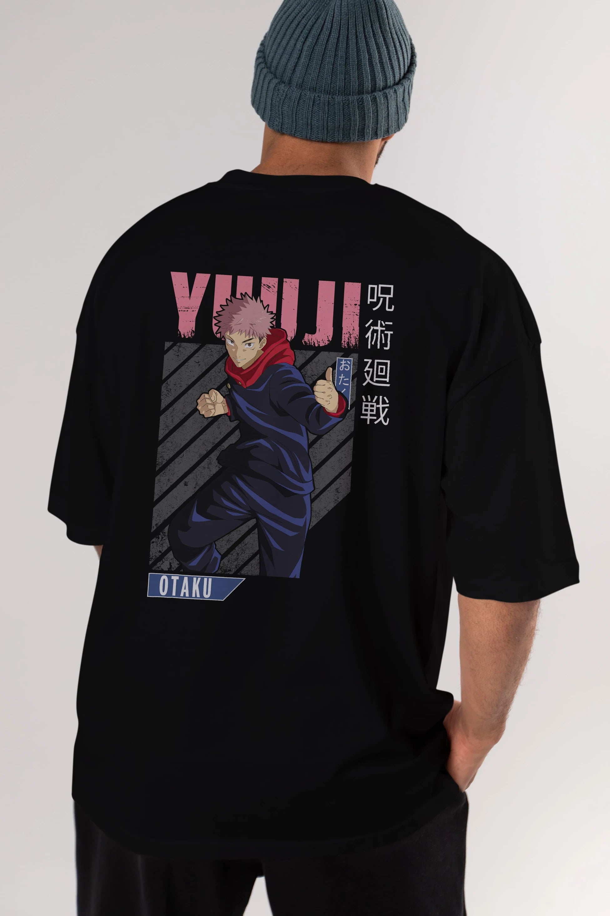 Yuuji Itadori Anime Arka Baskılı Oversize t-shirt Erkek Kadın Unisex