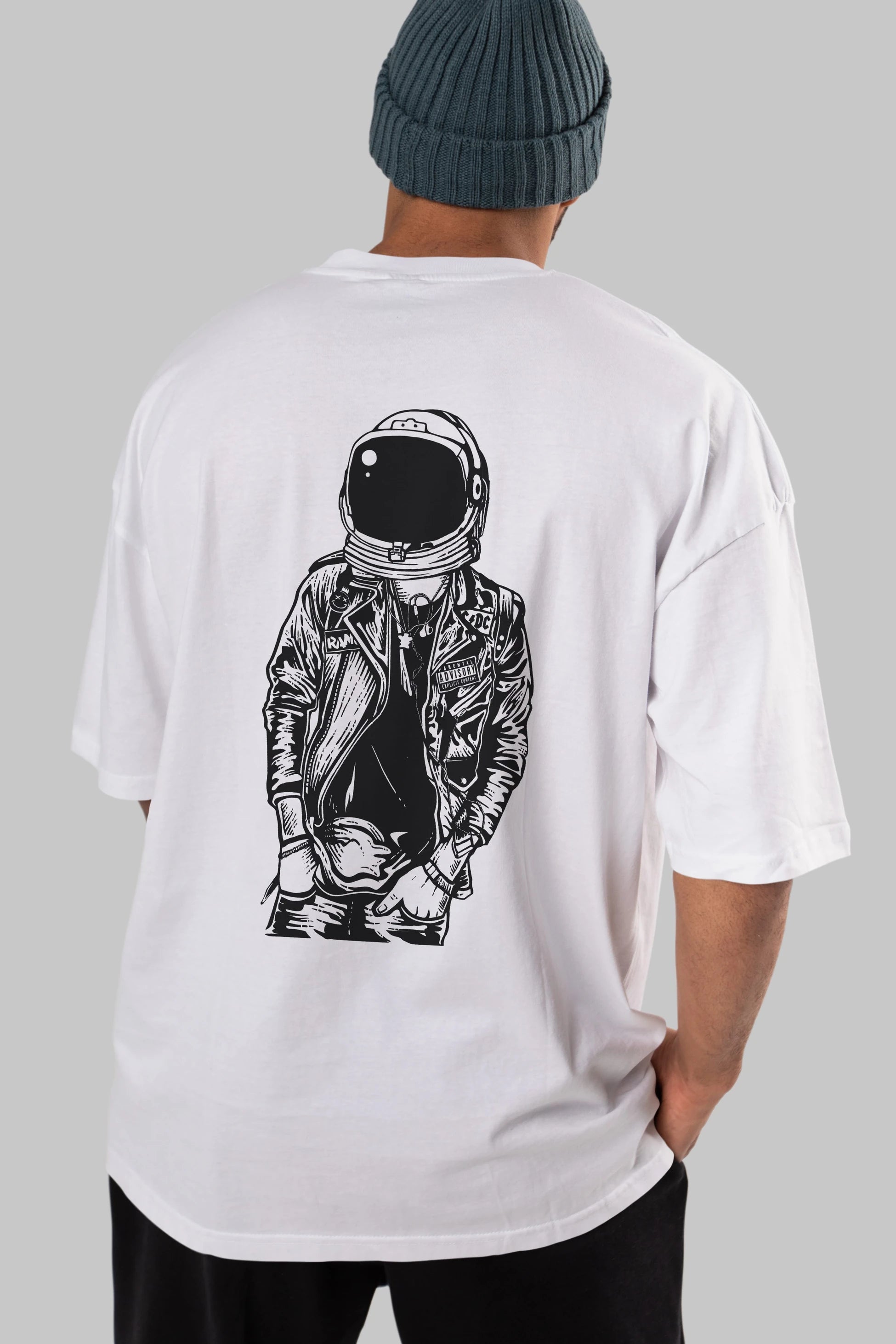 Astronaut Punkster Arka Baskılı Oversize t-shirt Erkek Kadın Unisex %100 Pamuk