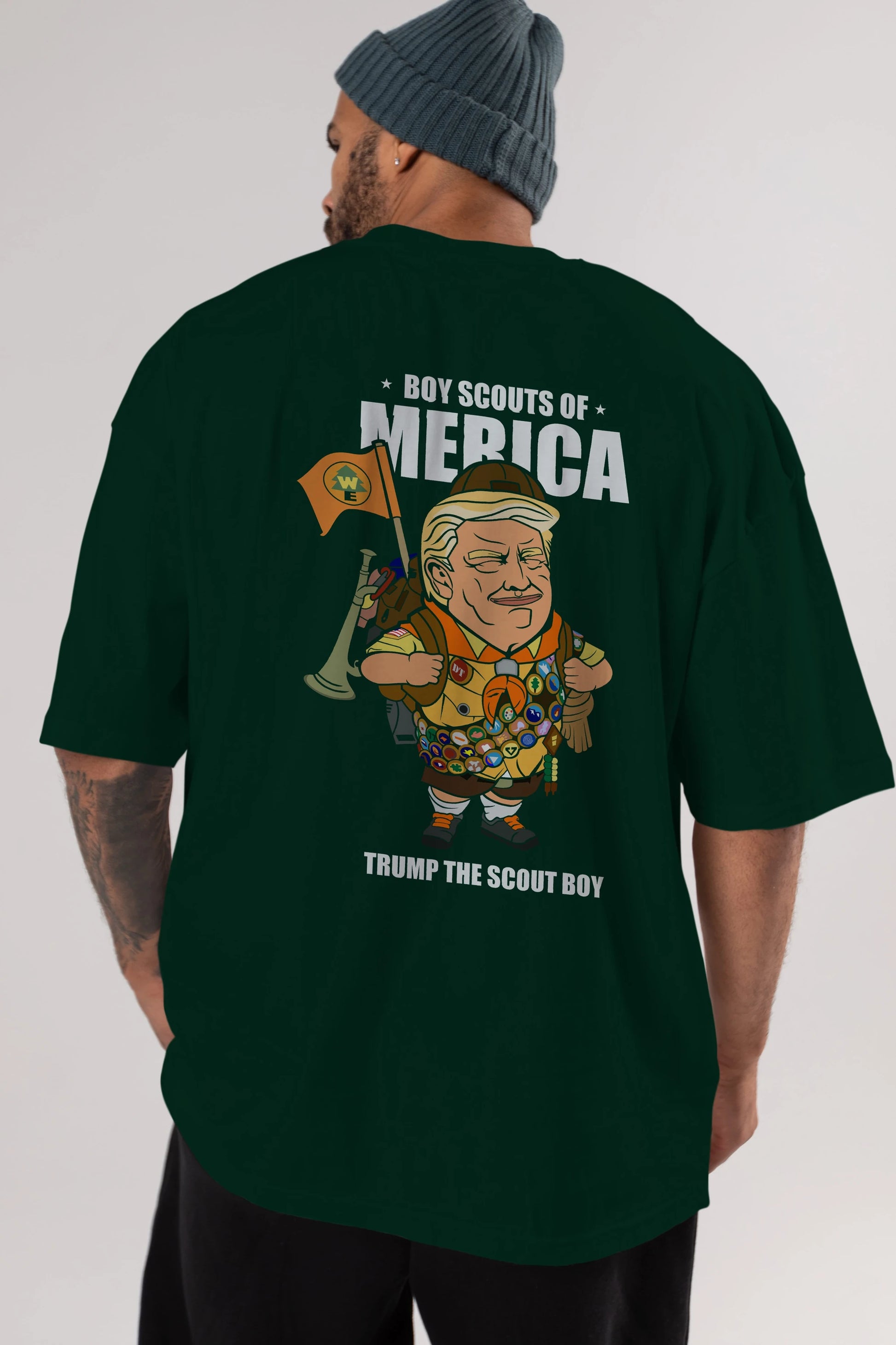 Trump Scout Boy Arka Baskılı Oversize t-shirt Erkek Kadın Unisex %100 Pamuk tişort