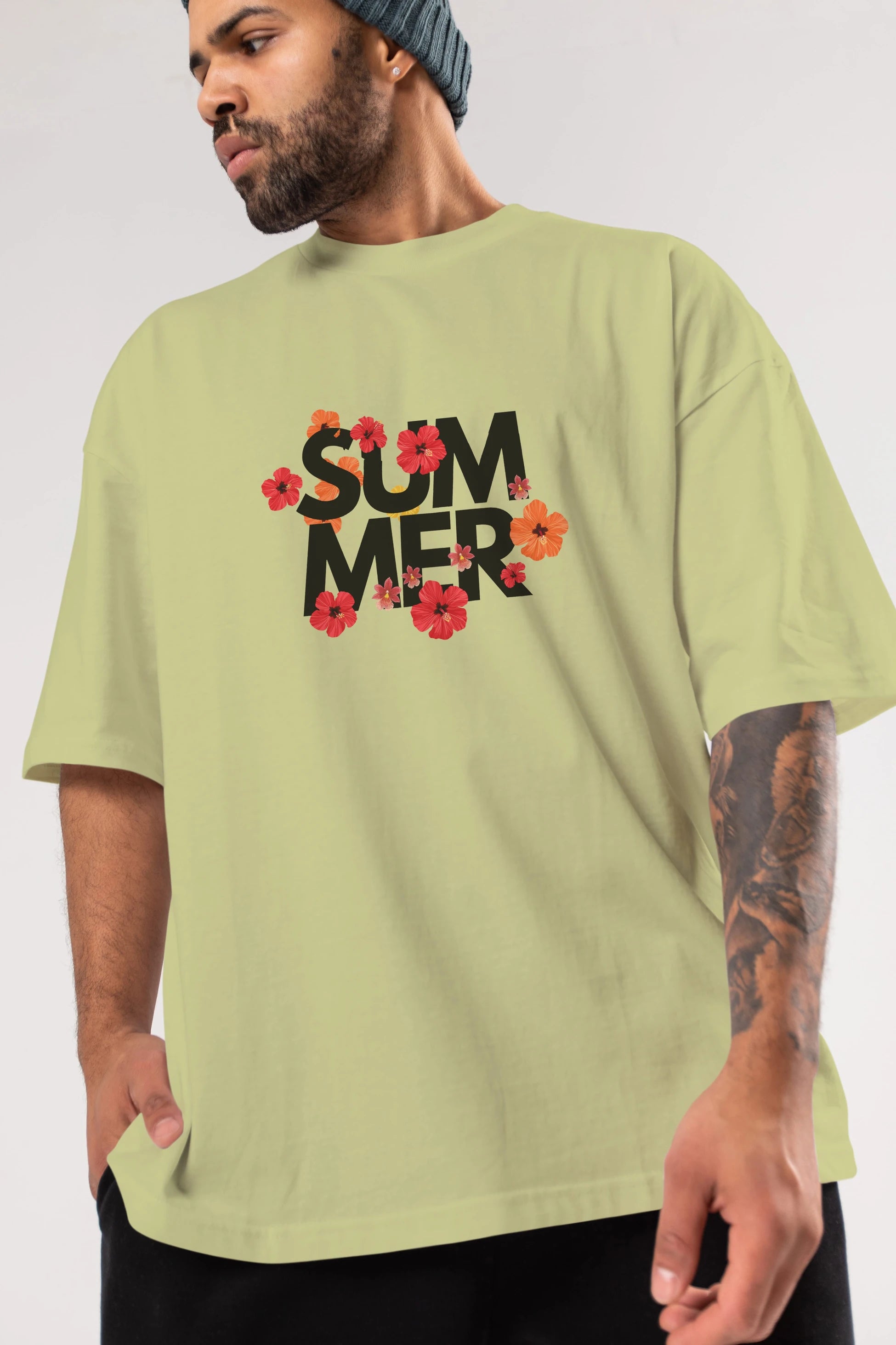 Summer Yazılı 2 Ön Baskılı Oversize t-shirt Erkek Kadın Unisex