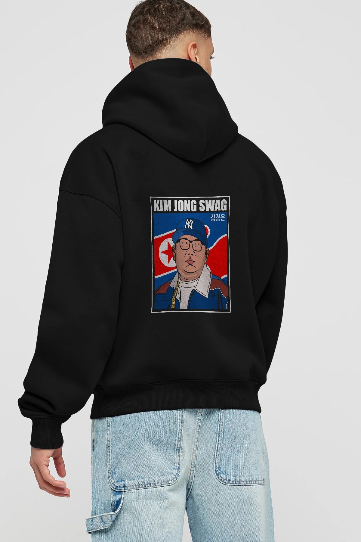 King Jong Swag Arka Baskılı Hoodie Oversize Kapüşonlu Sweatshirt Erkek Kadın Unisex