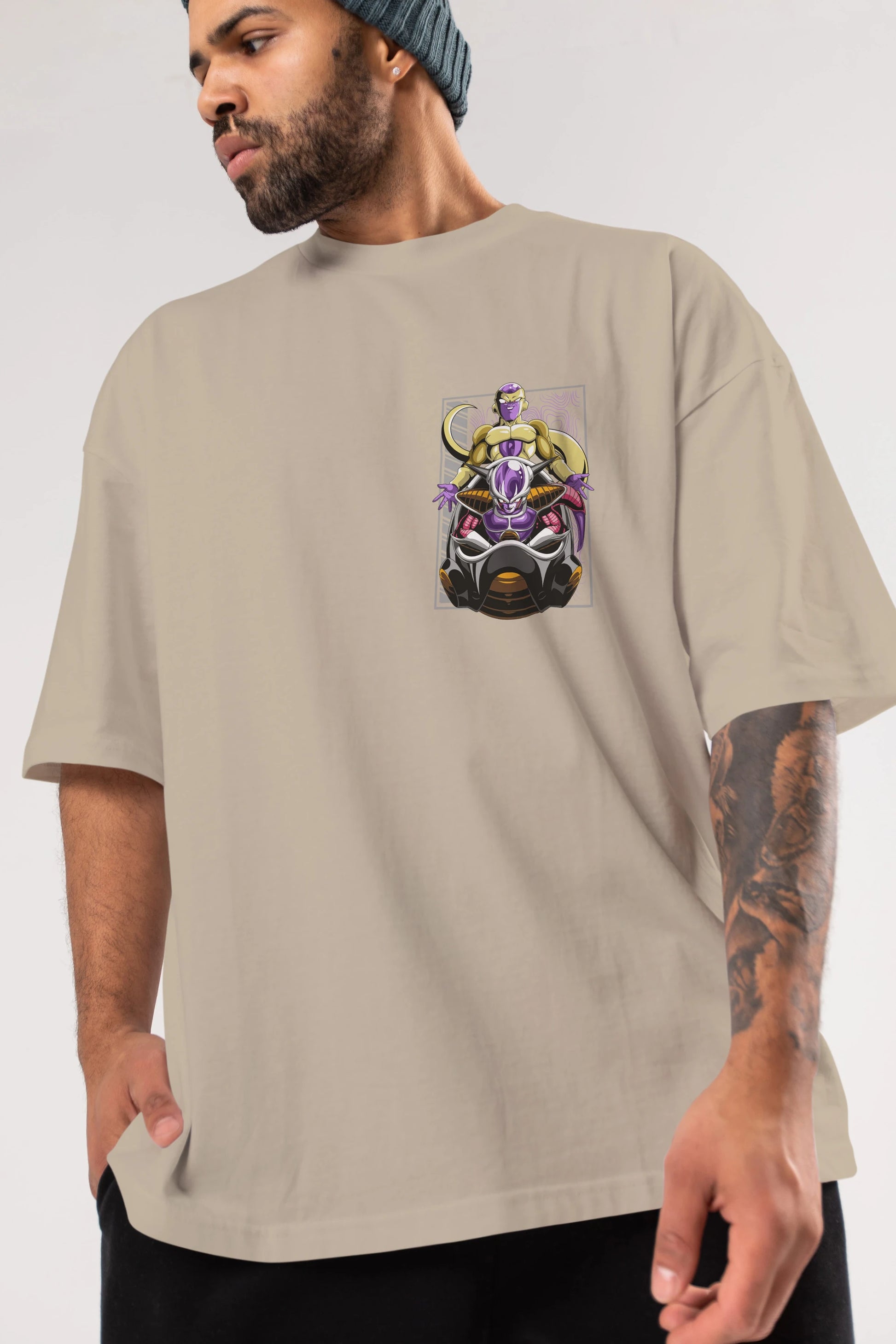 DragonBall Freezer Ön Sol Baskılı Oversize t-shirt Erkek Kadın Unisex %100 Pamuk Bisiklet Yaka tişort