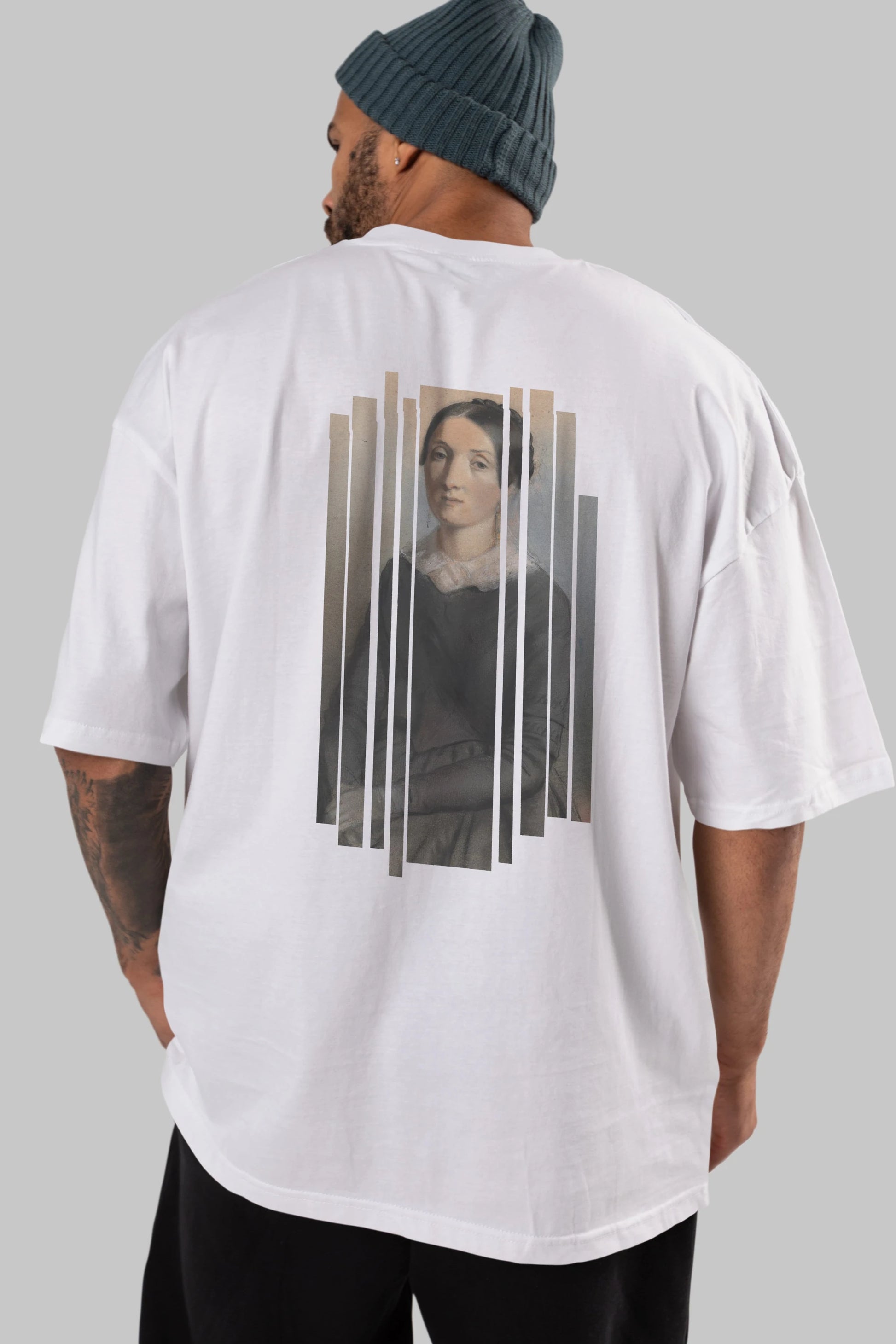 Retro Portre Arka Baskılı Oversize t-shirt Erkek Kadın Unisex