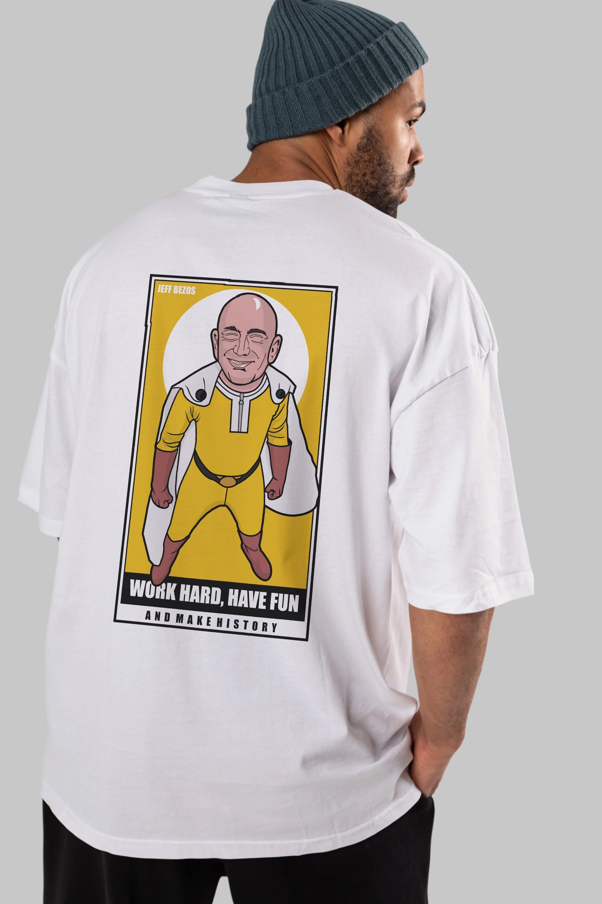 Jeff Bezos Saitama Arka Baskılı Oversize t-shirt Erkek Kadın Unisex %100 Pamuk tişort