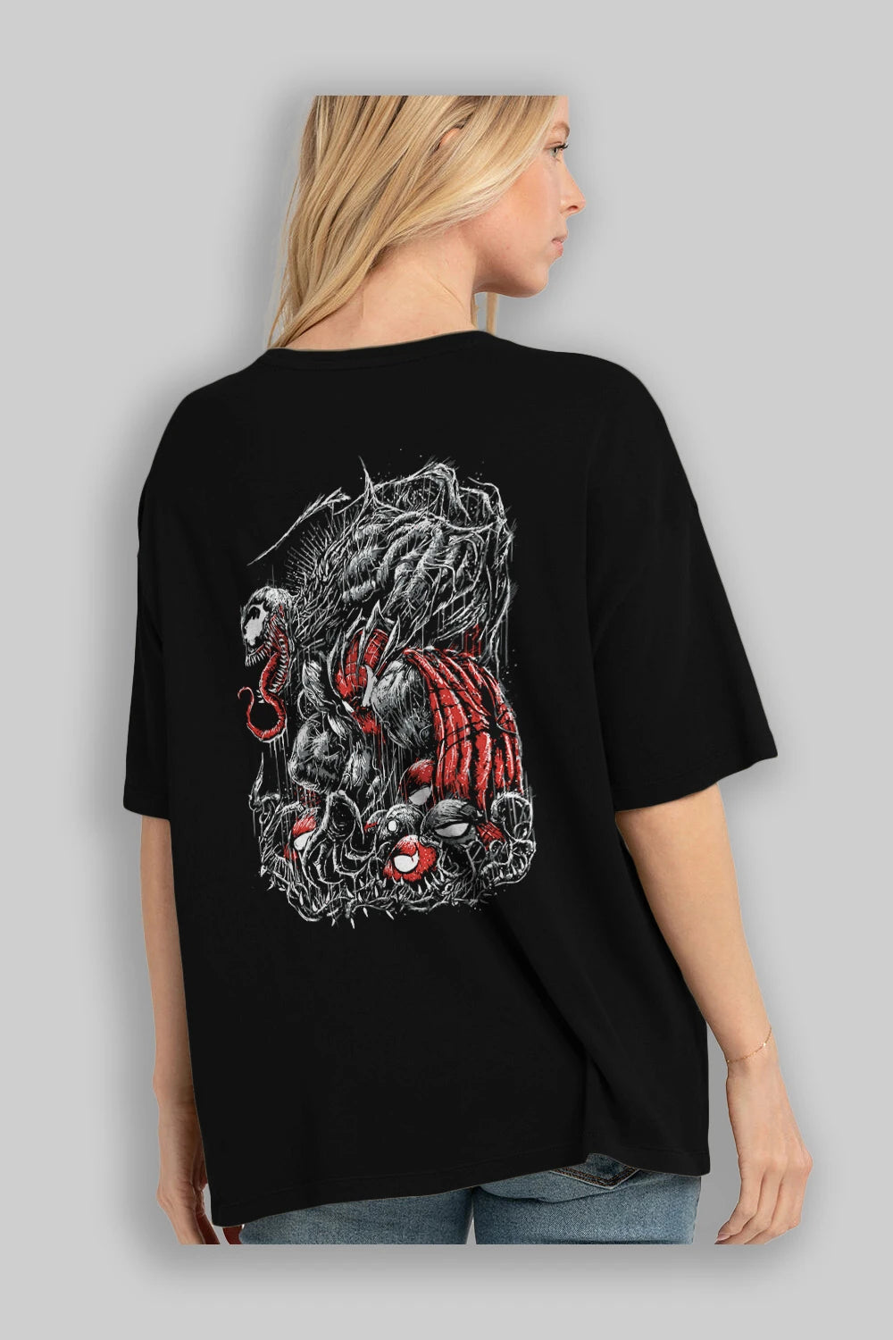 Venom (14) Arka Baskılı Oversize t-shirt Erkek Kadın Unisex %100 Pamuk Bisiklet Yaka tişort