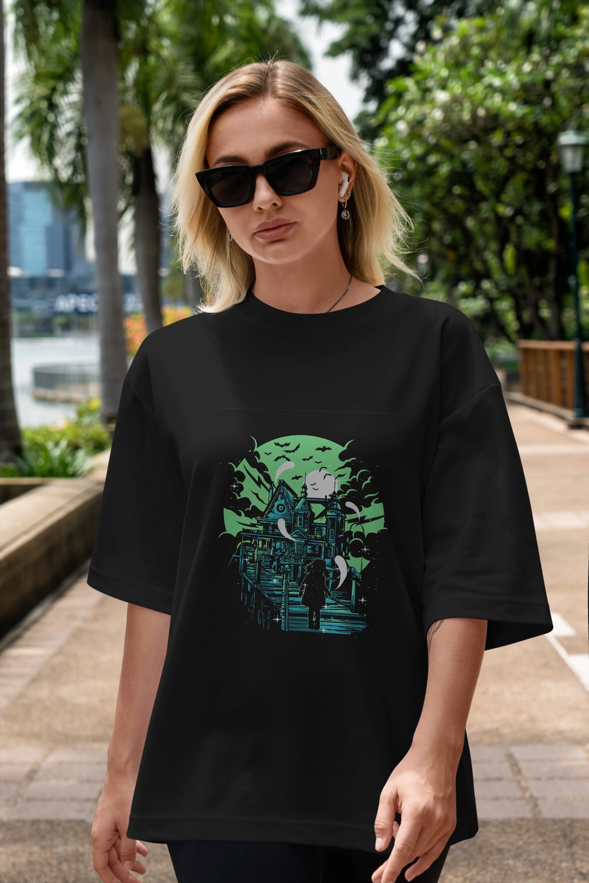 Haunted House Ön Baskılı Oversize t-shirt Erkek Kadın Unisex %100 Pamuk tişort