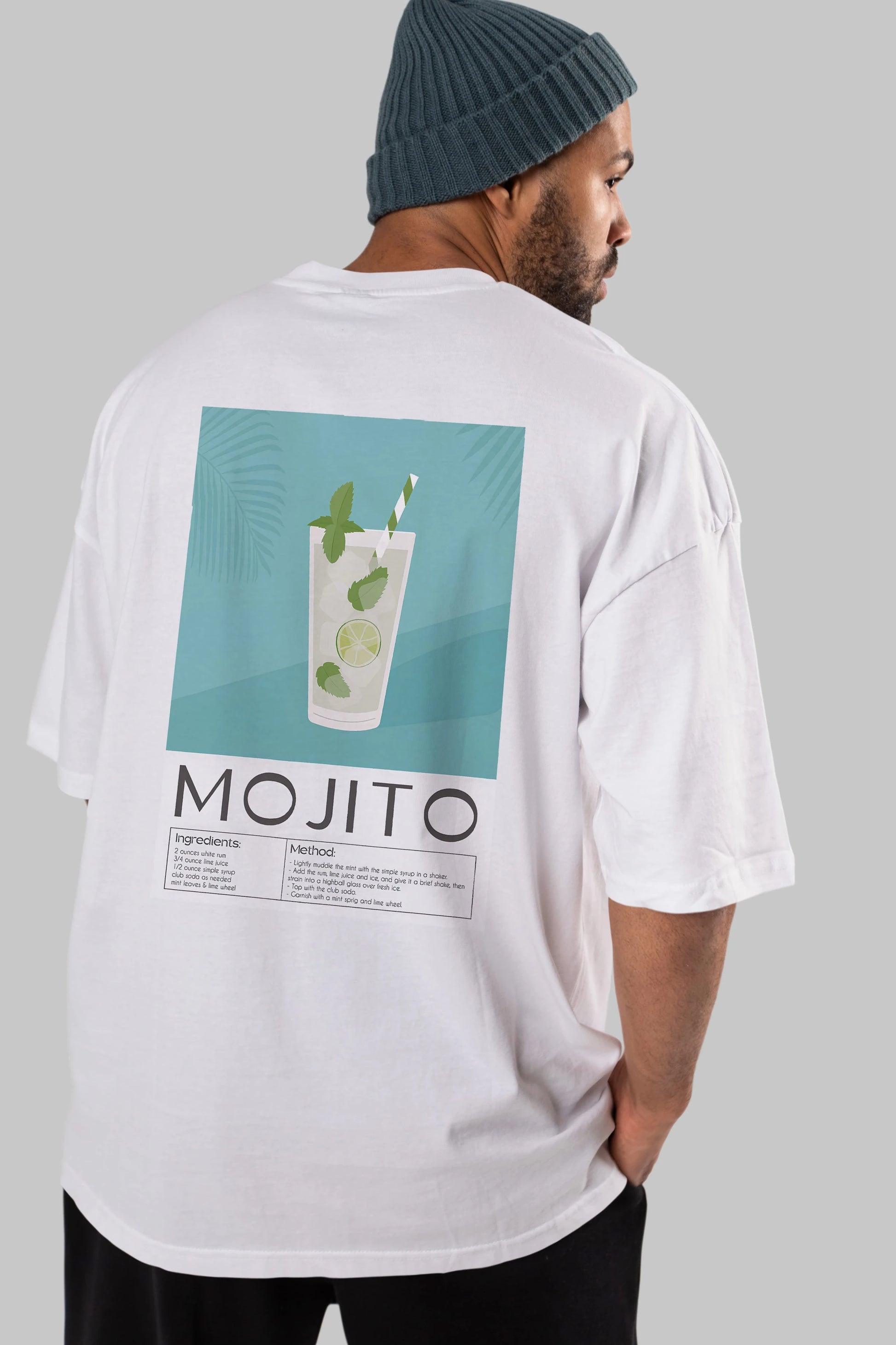 Mojito 4 Arka Baskılı Oversize t-shirt Erkek Kadın Unisex %100 Pamuk Bisiklet Yaka tişort