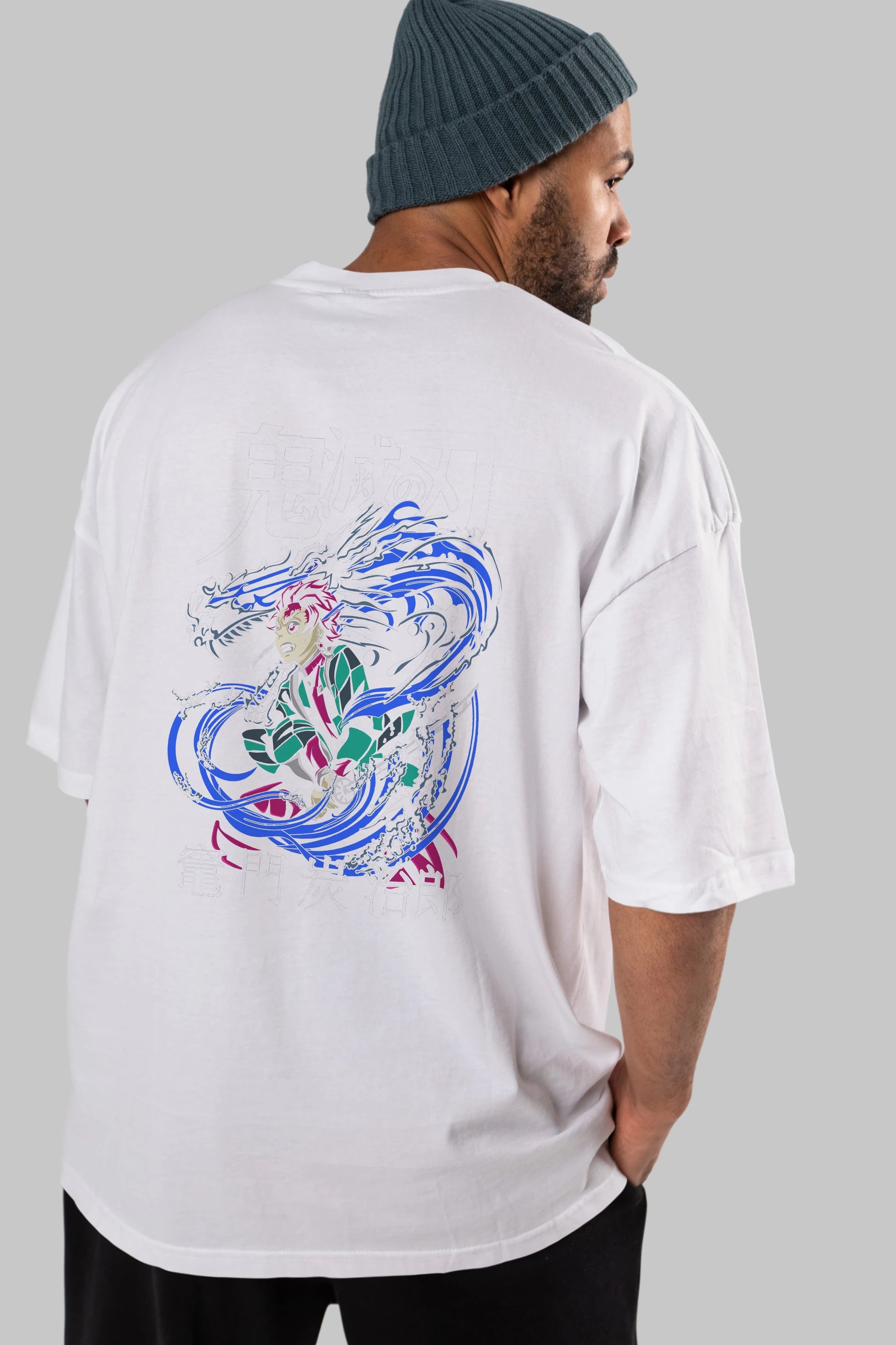 TANJIRO KAMADO 2 Anime Arka Baskılı Oversize t-shirt Erkek Kadın Unisex