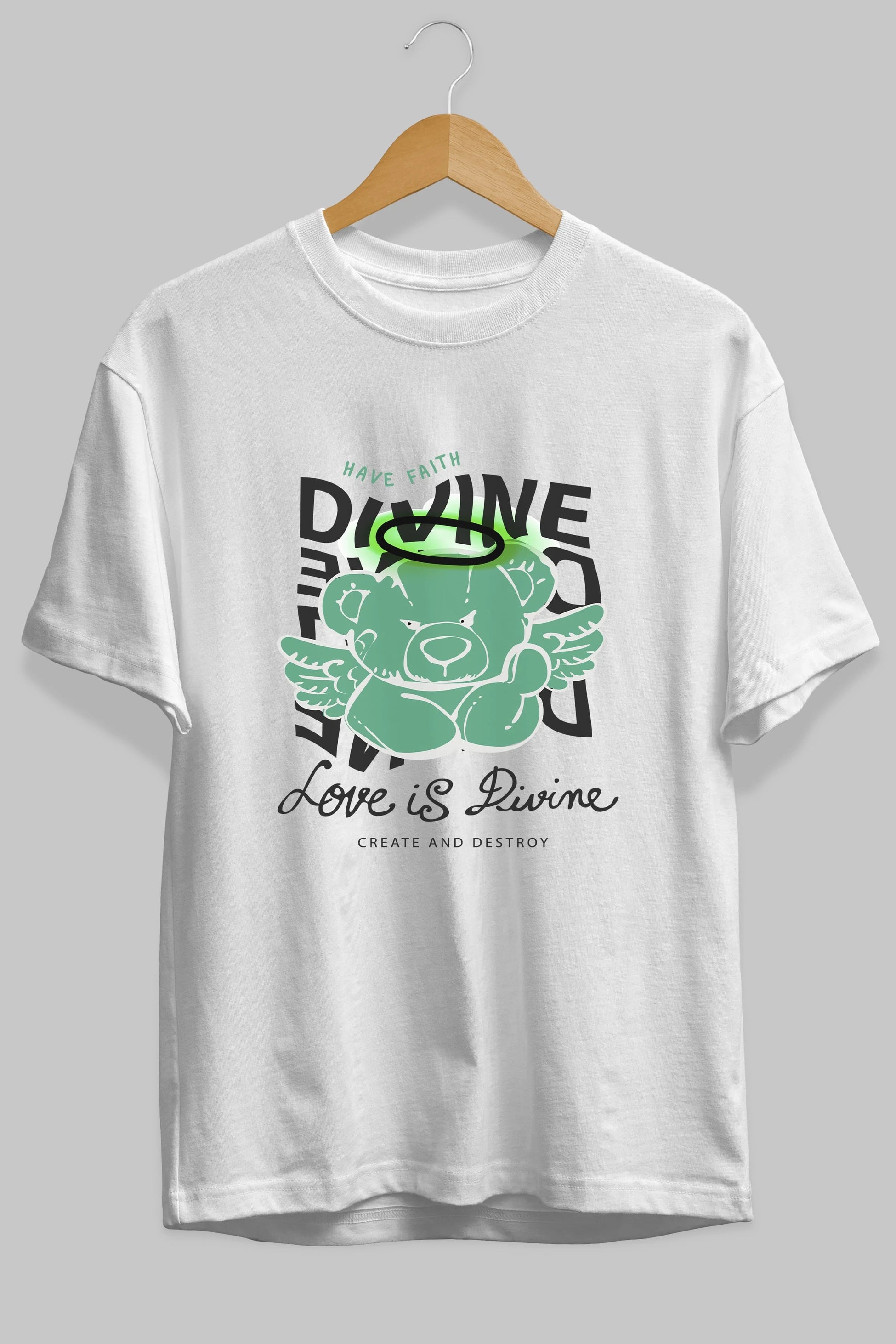 Love is Divine Bear Ön Baskılı Oversize t-shirt Erkek Kadın Unisex