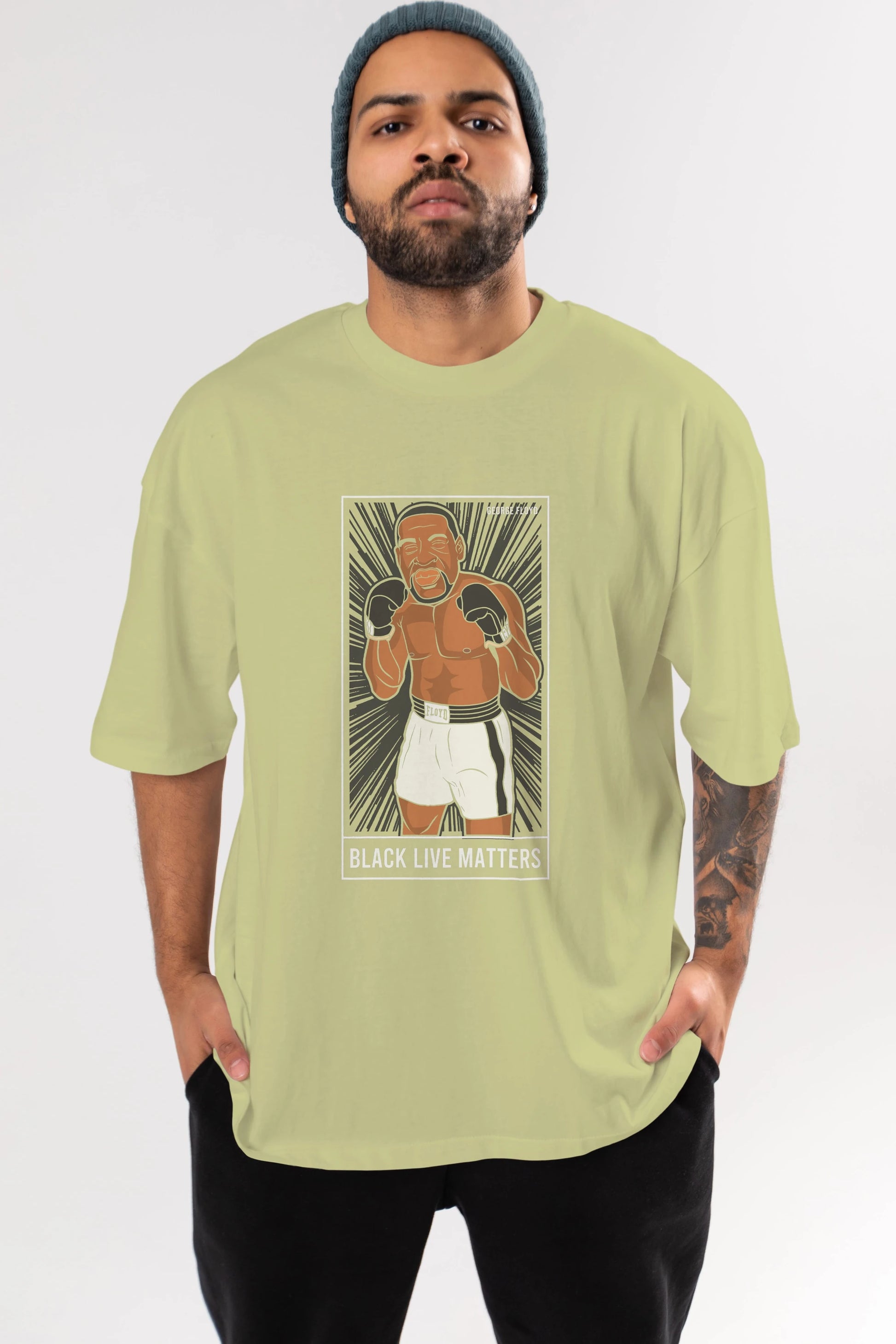 George Floyd Boxer Ön Baskılı Oversize t-shirt Erkek Kadın Unisex %100 Pamuk tişort