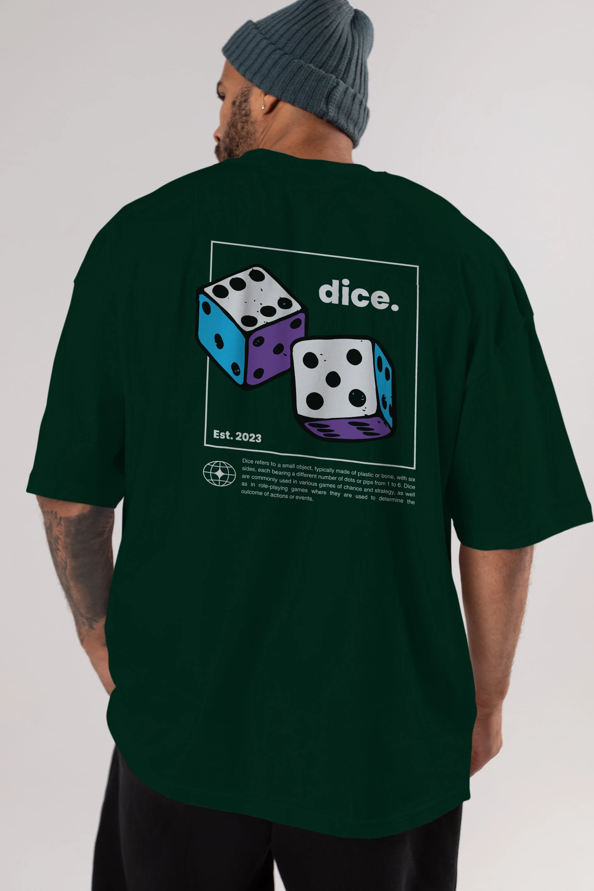 Dice Yazılı Arka Baskılı Oversize t-shirt Erkek Kadın Unisex