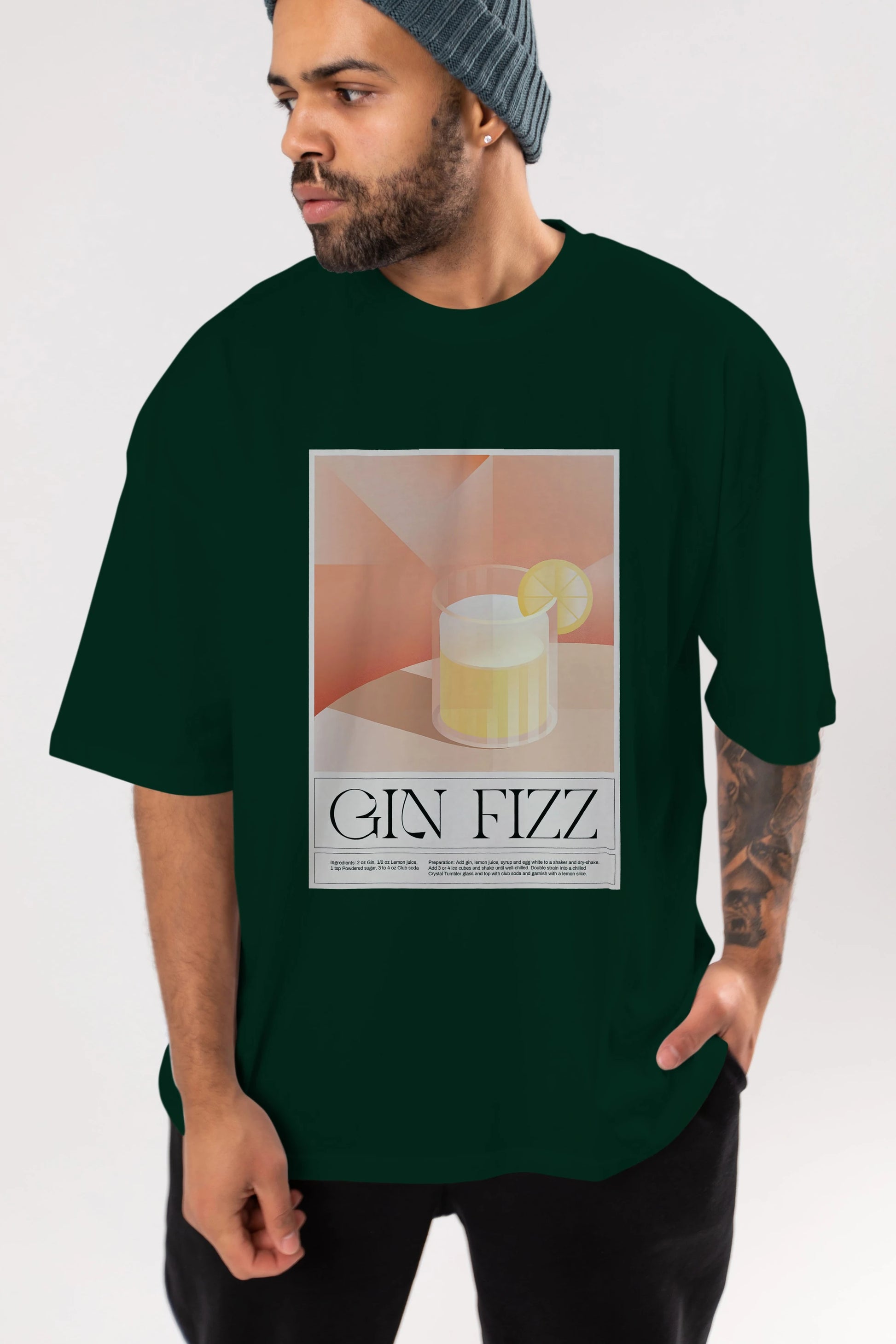 Gin Fizz Ön Baskılı Oversize t-shirt Erkek Kadın Unisex %100 Pamuk Bisiklet Yaka tişort