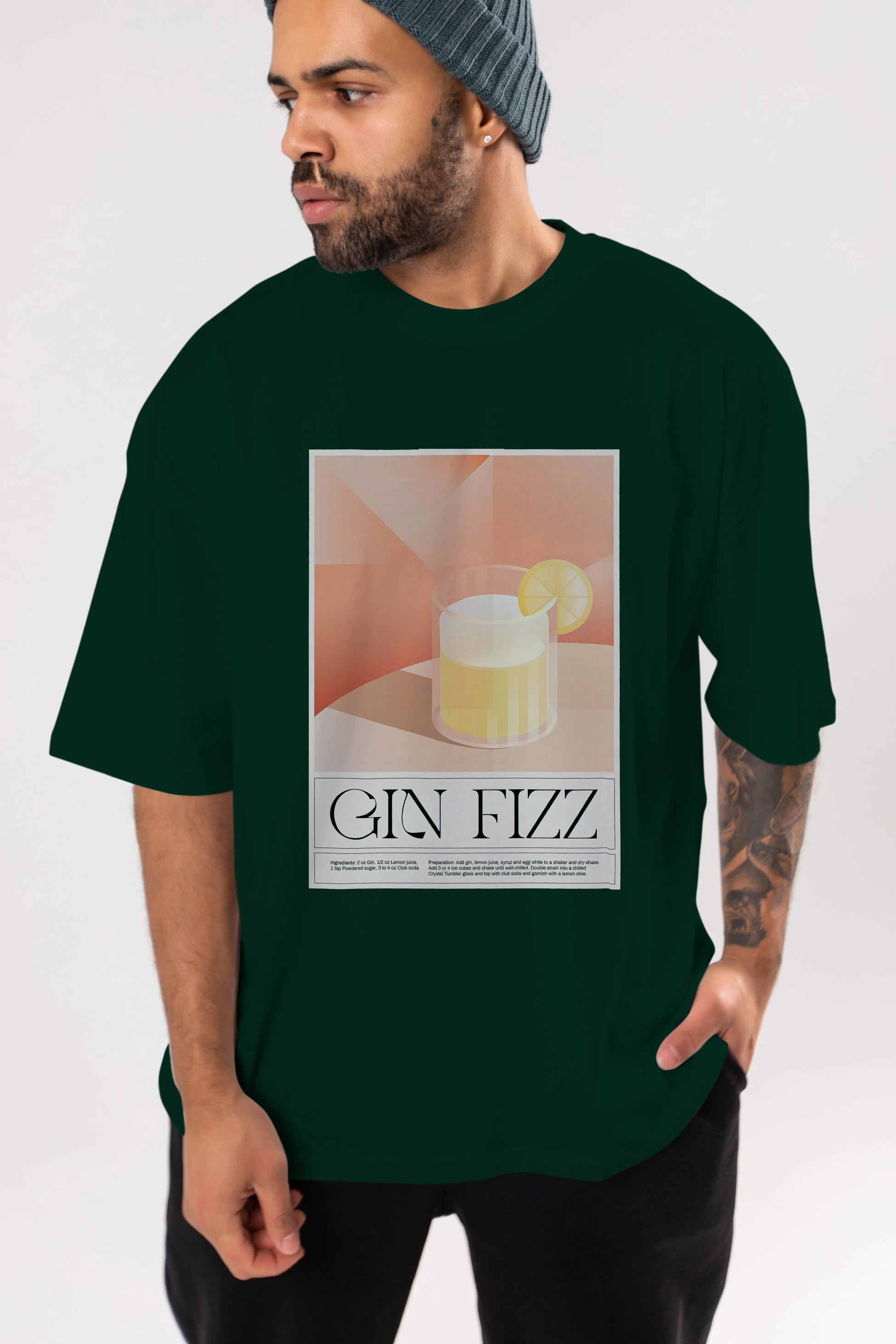 Gin Fizz Ön Baskılı Oversize t-shirt Erkek Kadın Unisex %100 Pamuk Bisiklet Yaka tişort