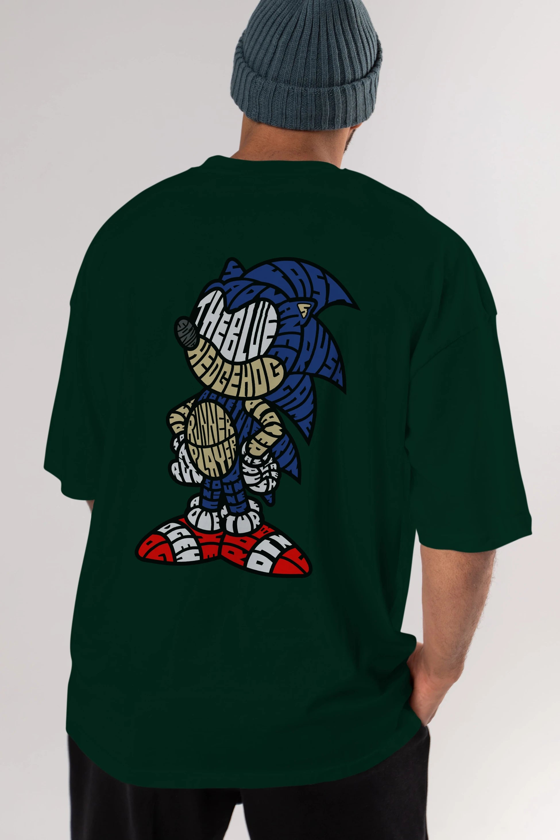 The Blue Hedgehog Arka Baskılı Oversize t-shirt %100 pamuk Erkek Kadın Unisex