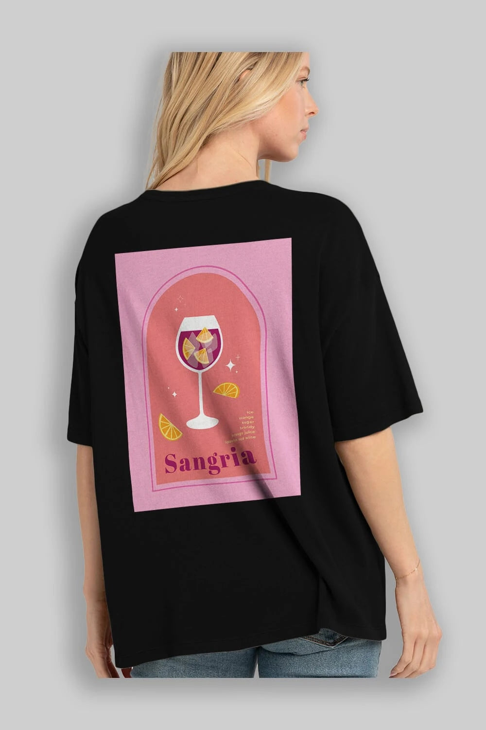 Sangria Arka Baskılı Oversize t-shirt Erkek Kadın Unisex %100 Pamuk Bisiklet Yaka tişort