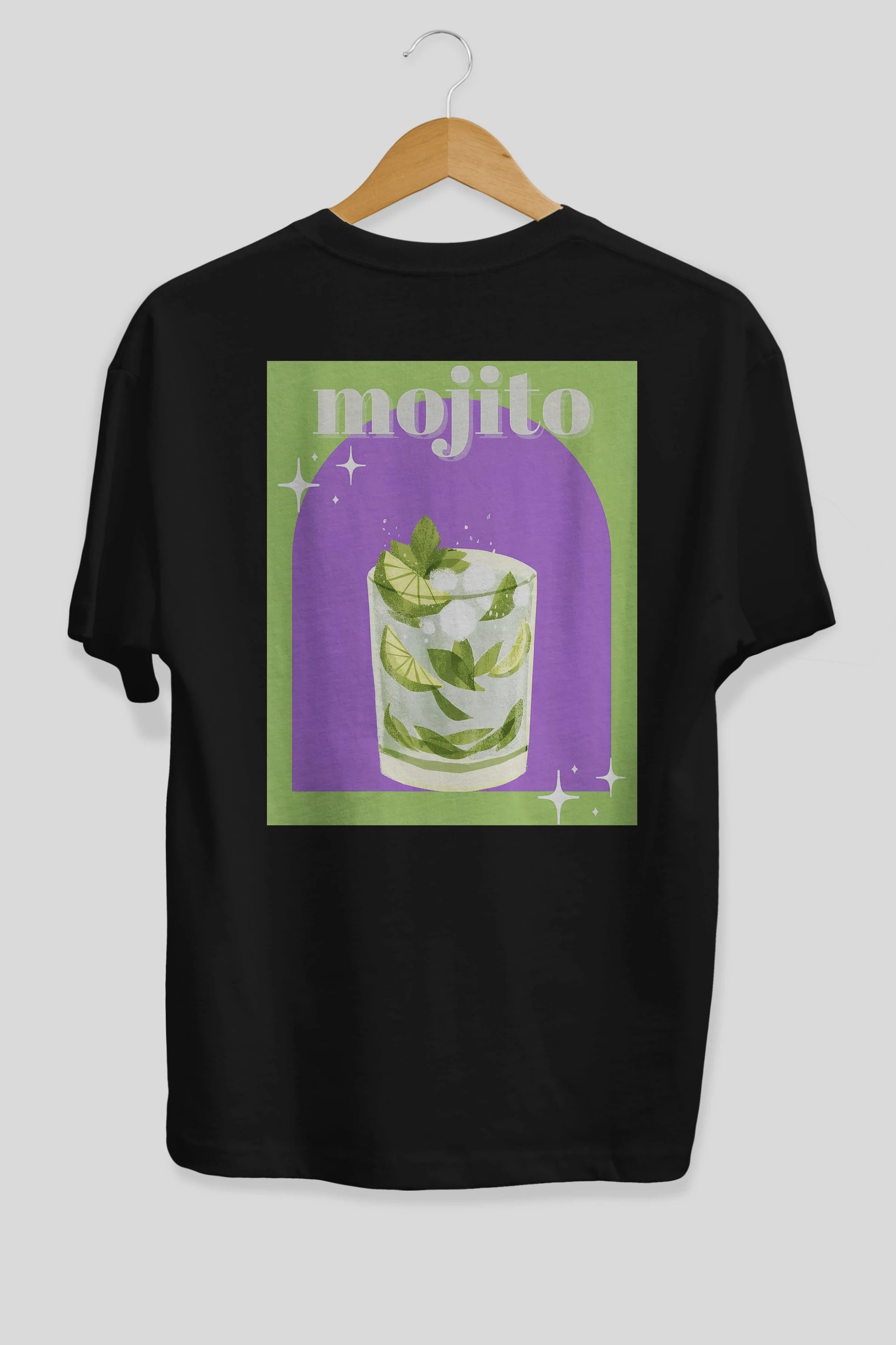 Mojito 3 Arka Baskılı Oversize t-shirt Erkek Kadın Unisex %100 Pamuk Bisiklet Yaka tişort