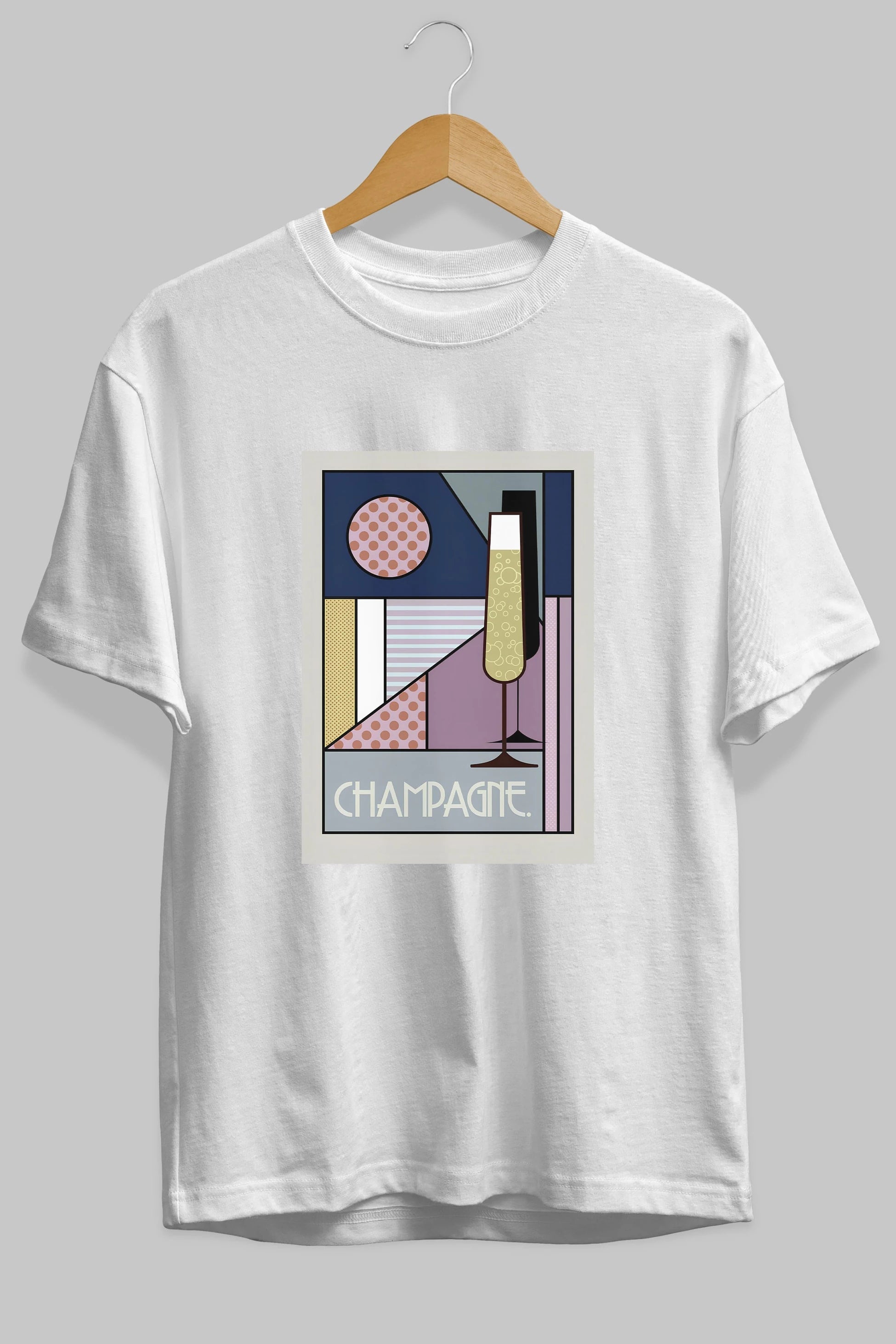 Champagne Ön Baskılı Oversize t-shirt Erkek Kadın Unisex %100 Pamuk Bisiklet Yaka tişort