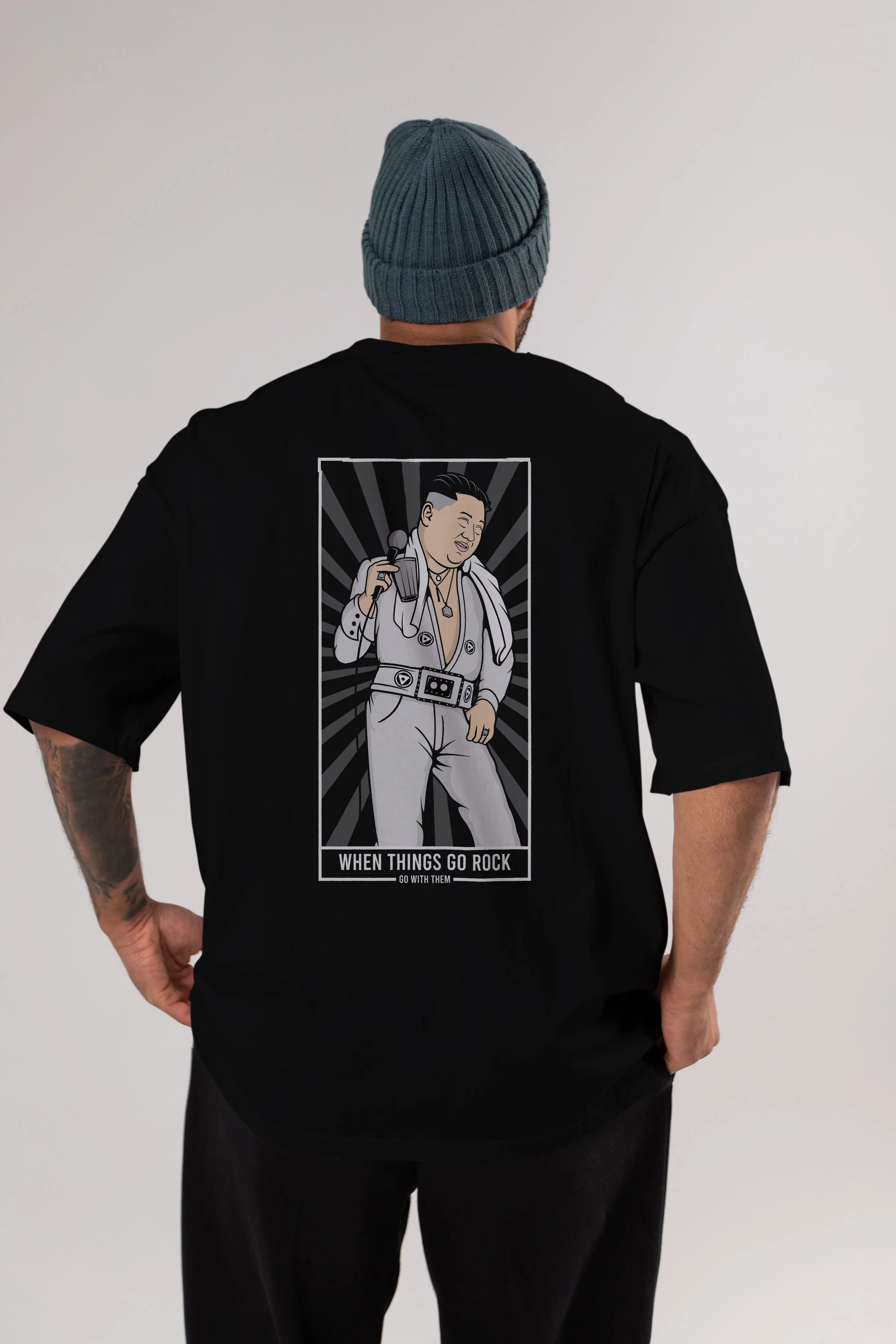 Kim Elvis Arka Baskılı Oversize t-shirt Erkek Kadın Unisex %100 Pamuk tişort