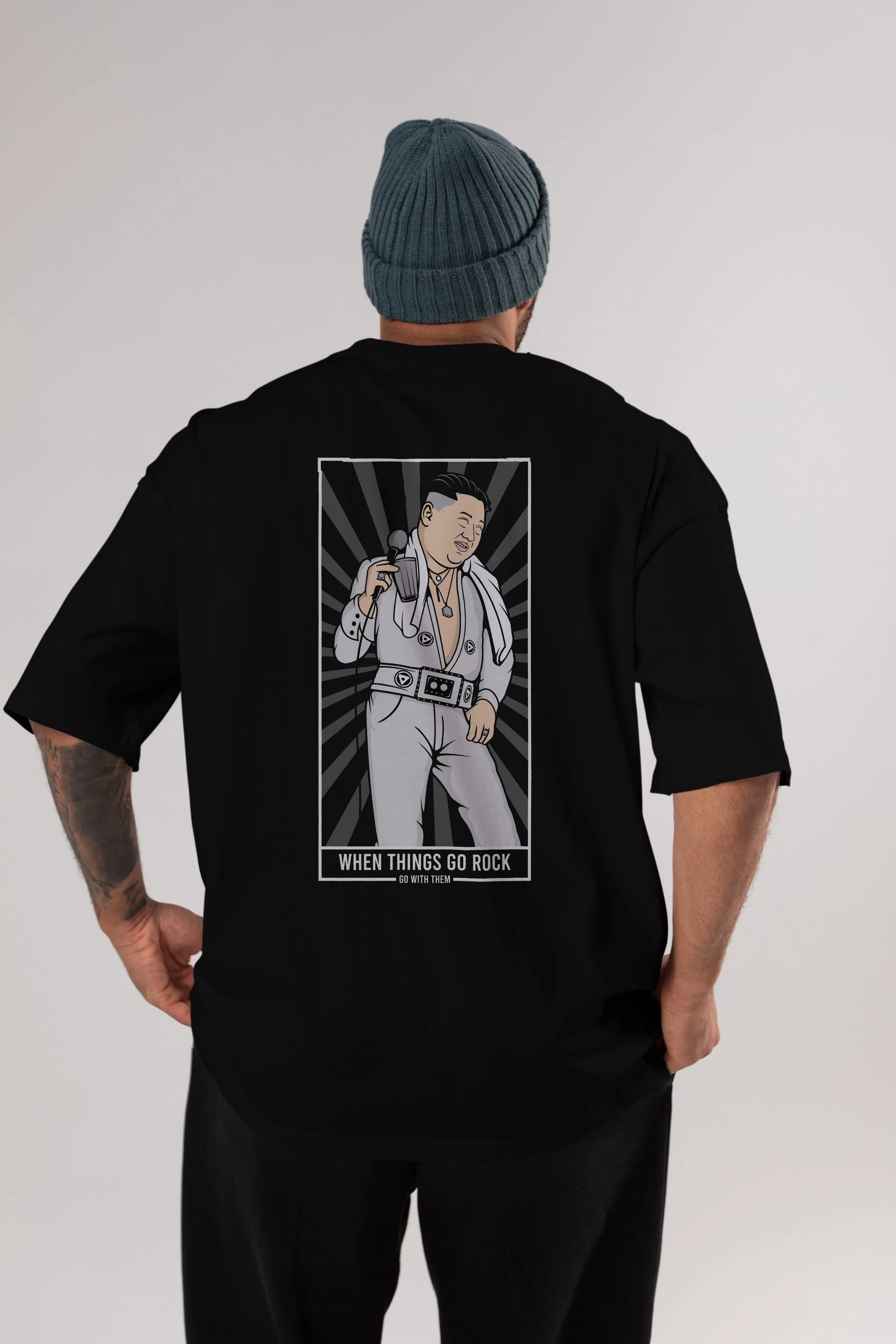 Kim Elvis Arka Baskılı Oversize t-shirt Erkek Kadın Unisex %100 Pamuk tişort
