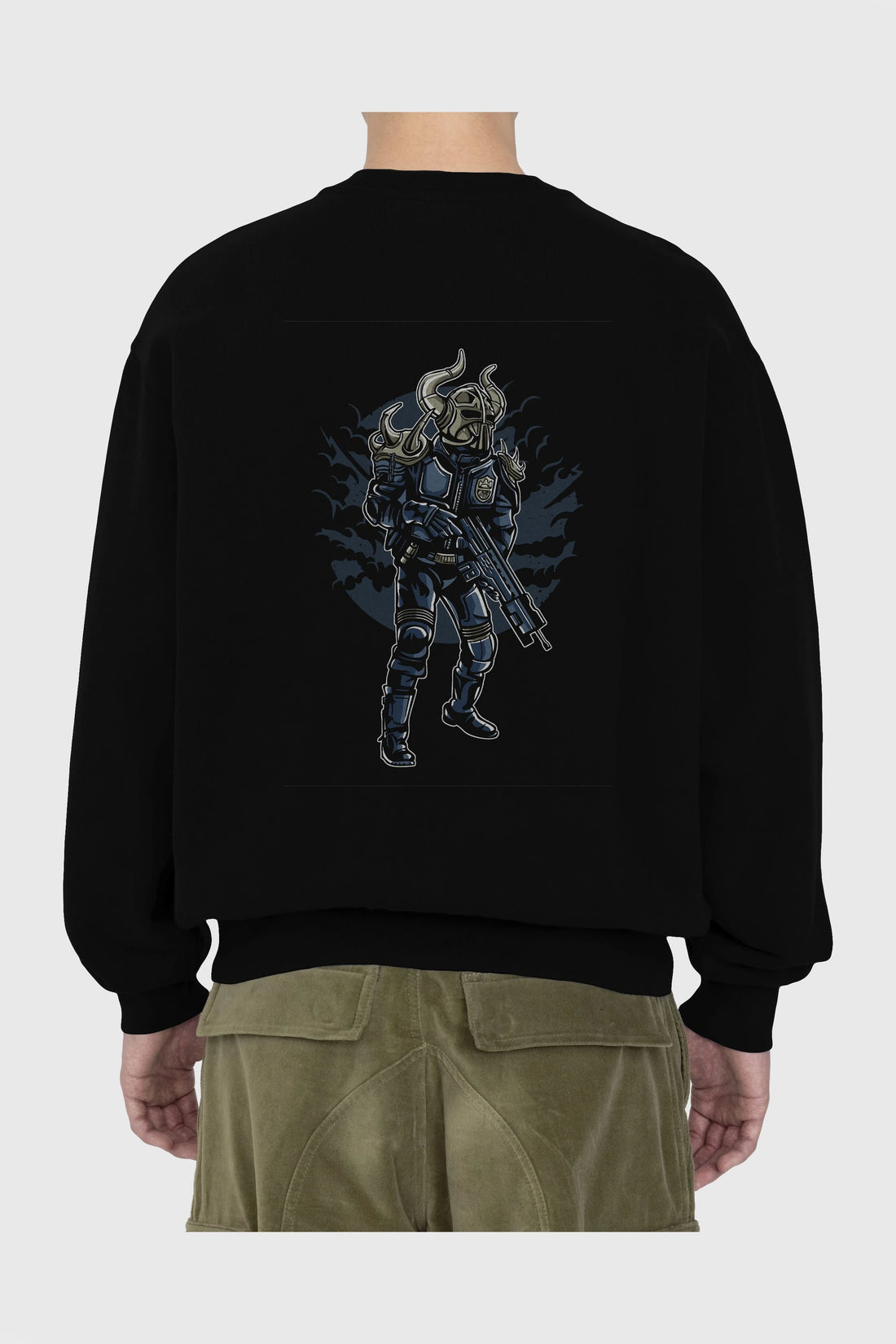 Viking Soldier Arka Baskılı Oversize Sweatshirt Erkek Kadın Unisex