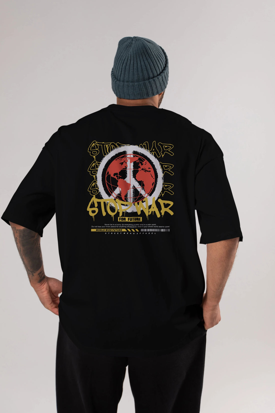Stop War for Future Arka Baskılı Oversize t-shirt Erkek Kadın Unisex