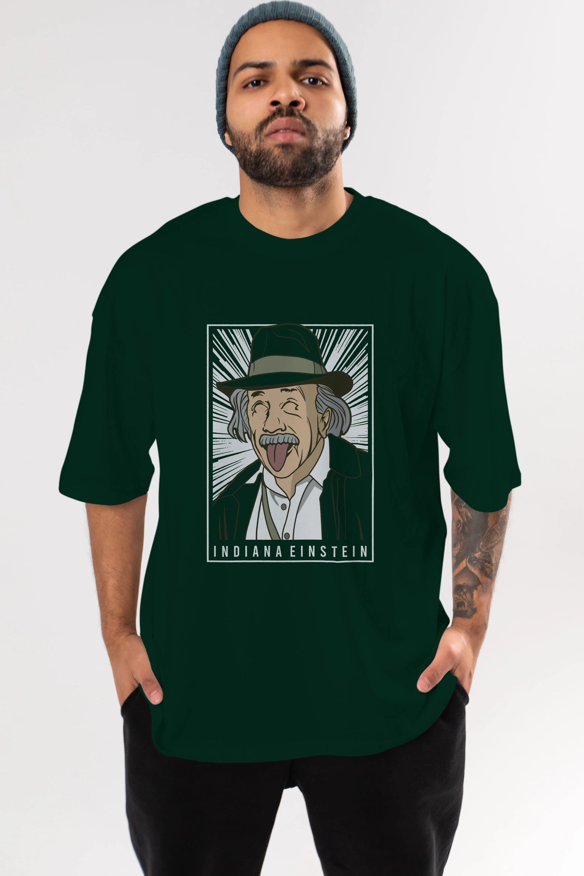 Indiana Jones Einstein Ön Baskılı Oversize t-shirt Erkek Kadın Unisex %100 Pamuk tişort