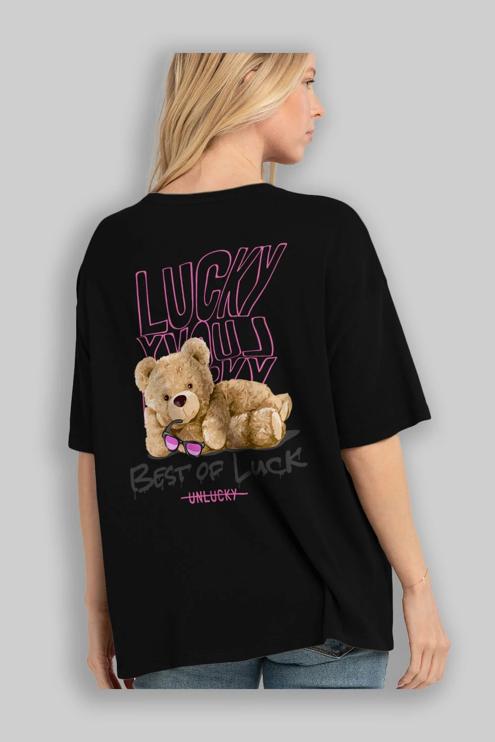 Best of Lucky Bear Arka Baskılı Oversize t-shirt Erkek Kadın Unisex