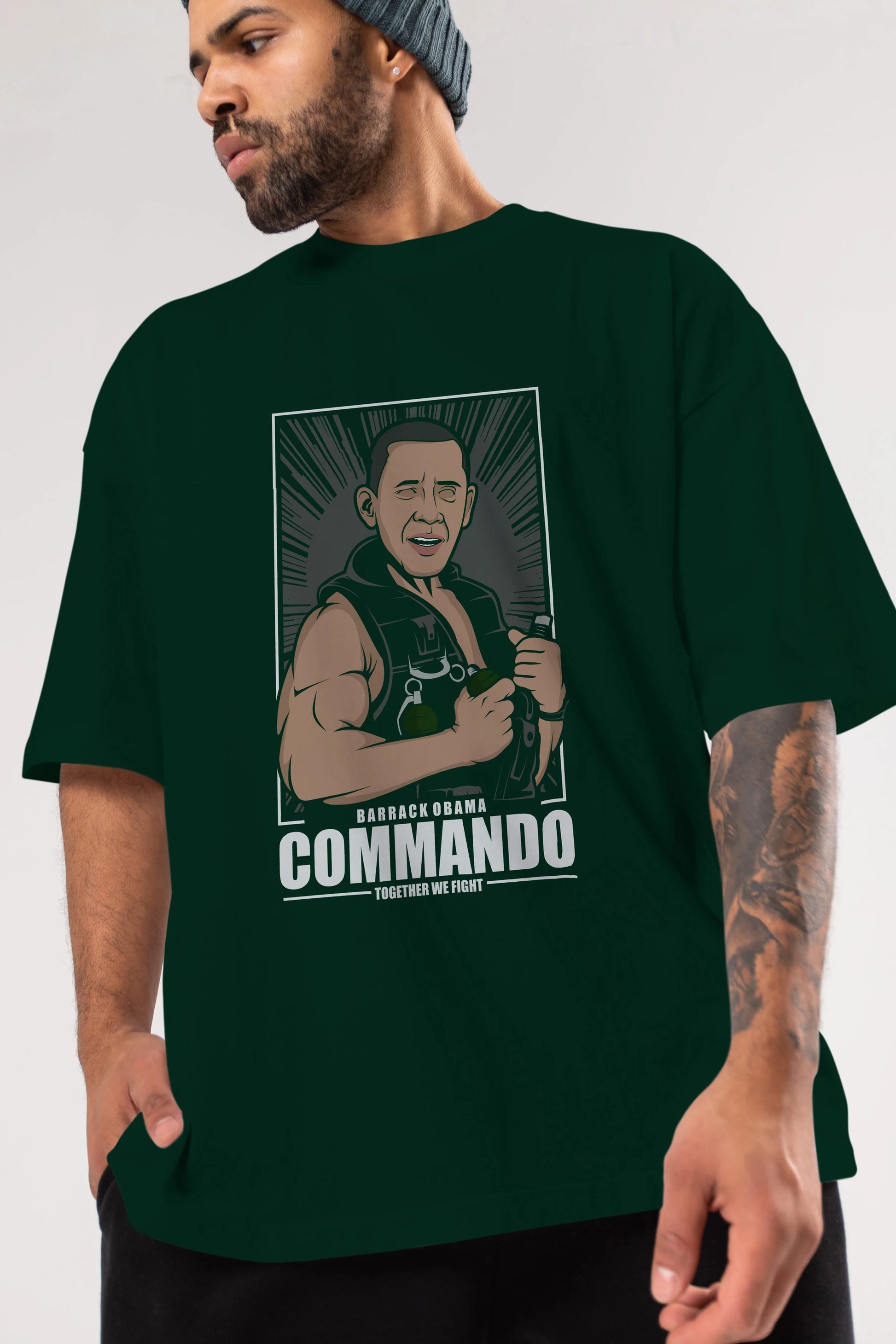 Obama Commando Ön Baskılı Oversize t-shirt Erkek Kadın Unisex %100 Pamuk tişort