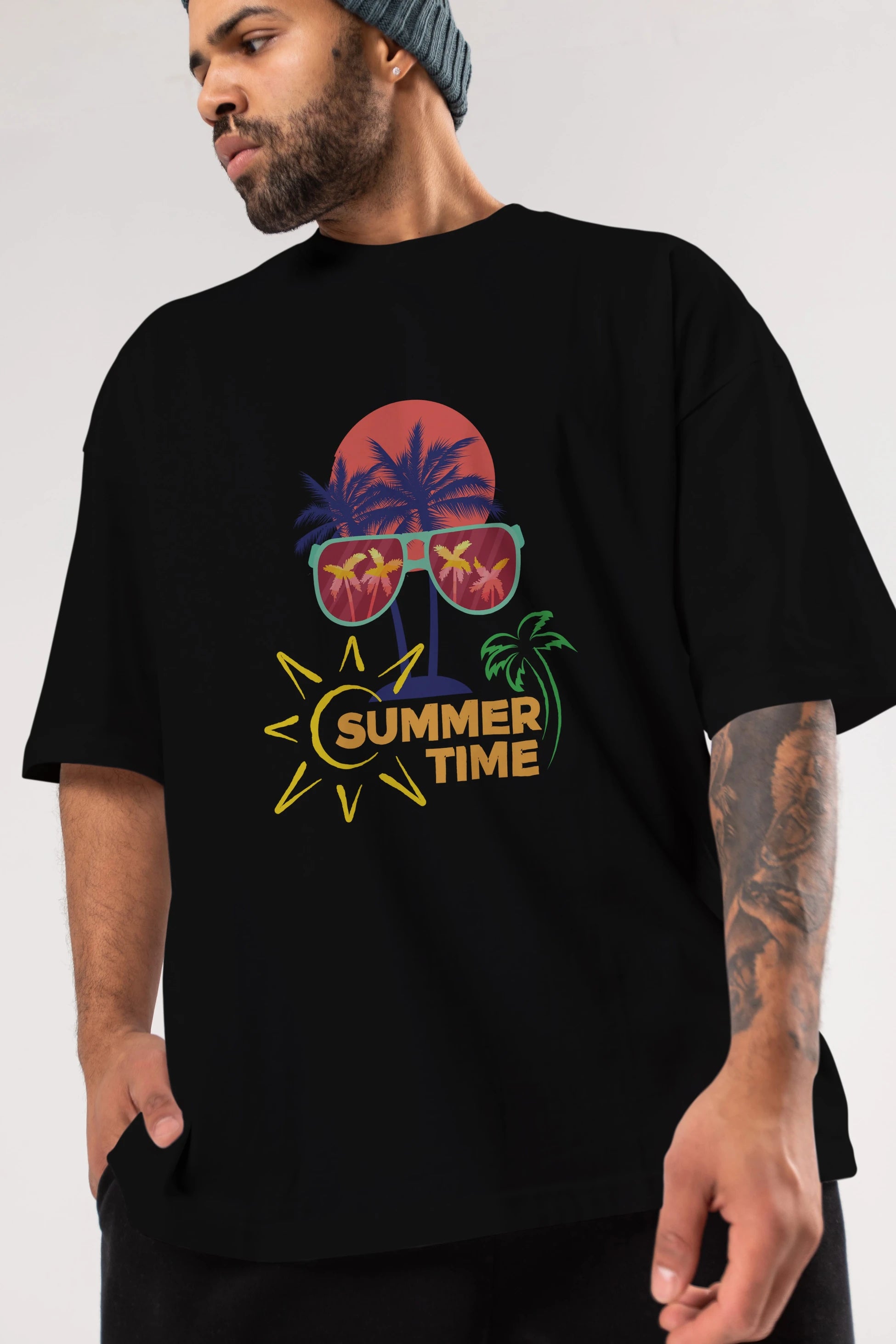 Summer Time Yazılı Ön Baskılı Oversize t-shirt Erkek Kadın Unisex