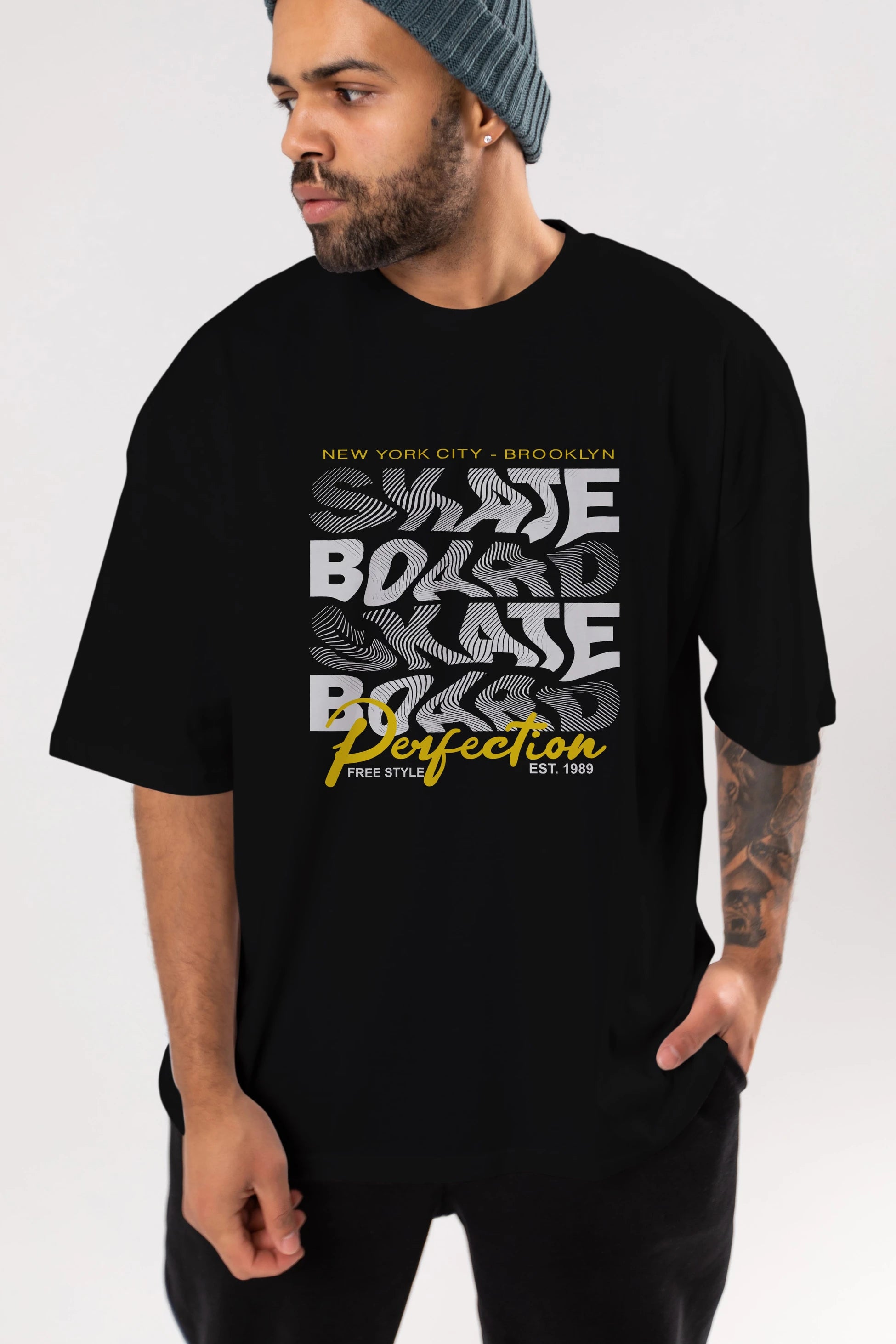 New York City and Brooklyn Ön Baskılı Oversize t-shirt Erkek Kadın Unisex