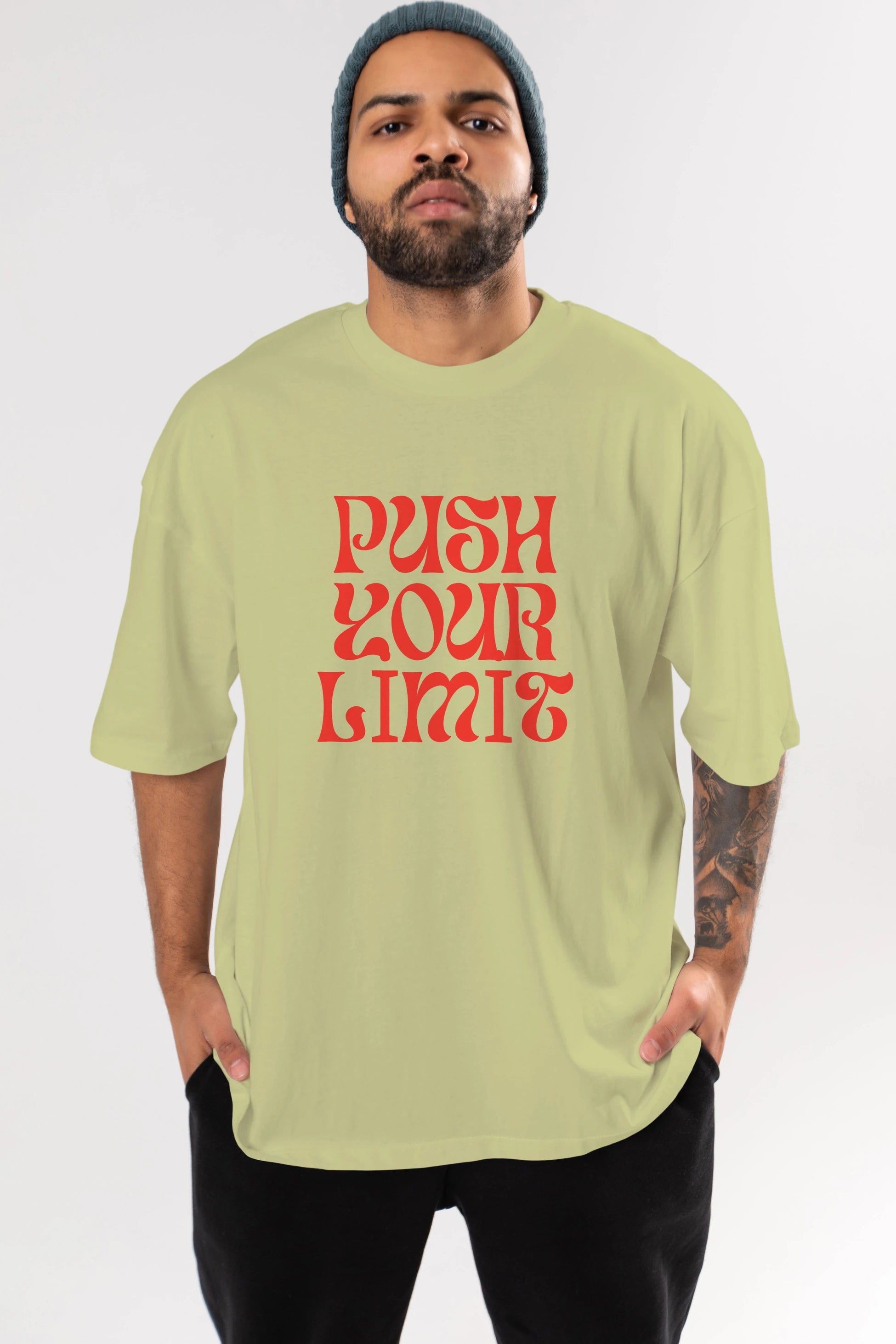 Push Your Limit Yazılı 2 Ön Baskılı Oversize t-shirt Erkek Kadın Unisex