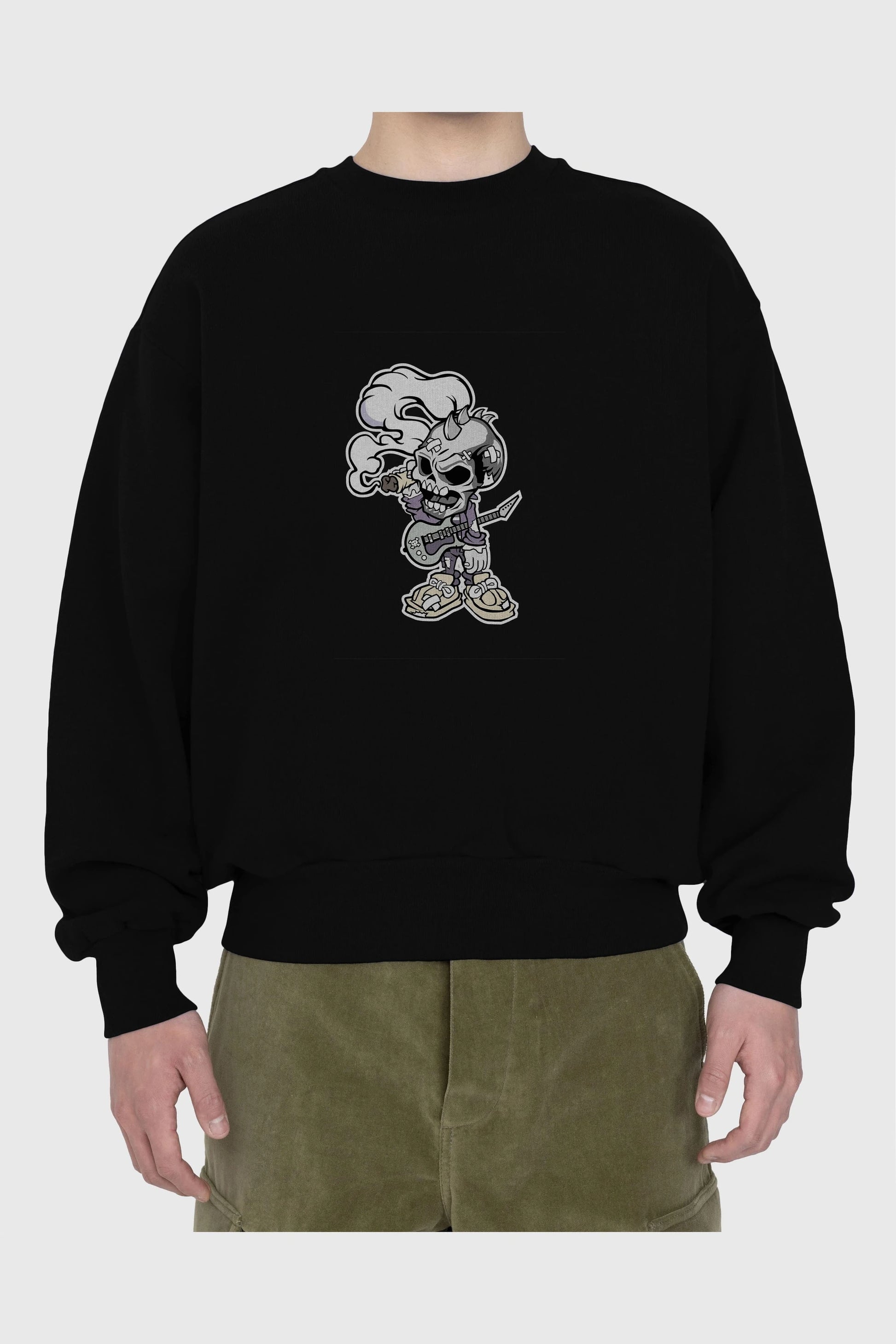Skull Smoker Punk Rocker Ön Baskılı Oversize Sweatshirt Erkek Kadın Unisex