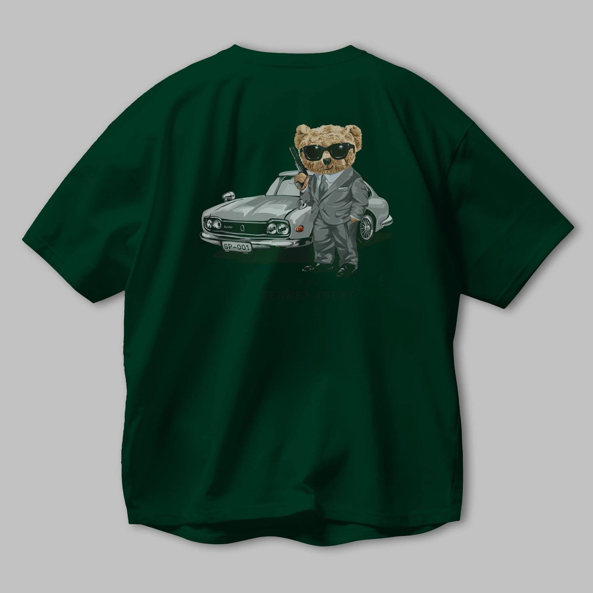 Teddy Bear The Secret Agent Arka Baskılı Oversize t-shirt Erkek Kadın Unisex %100 Pamuk