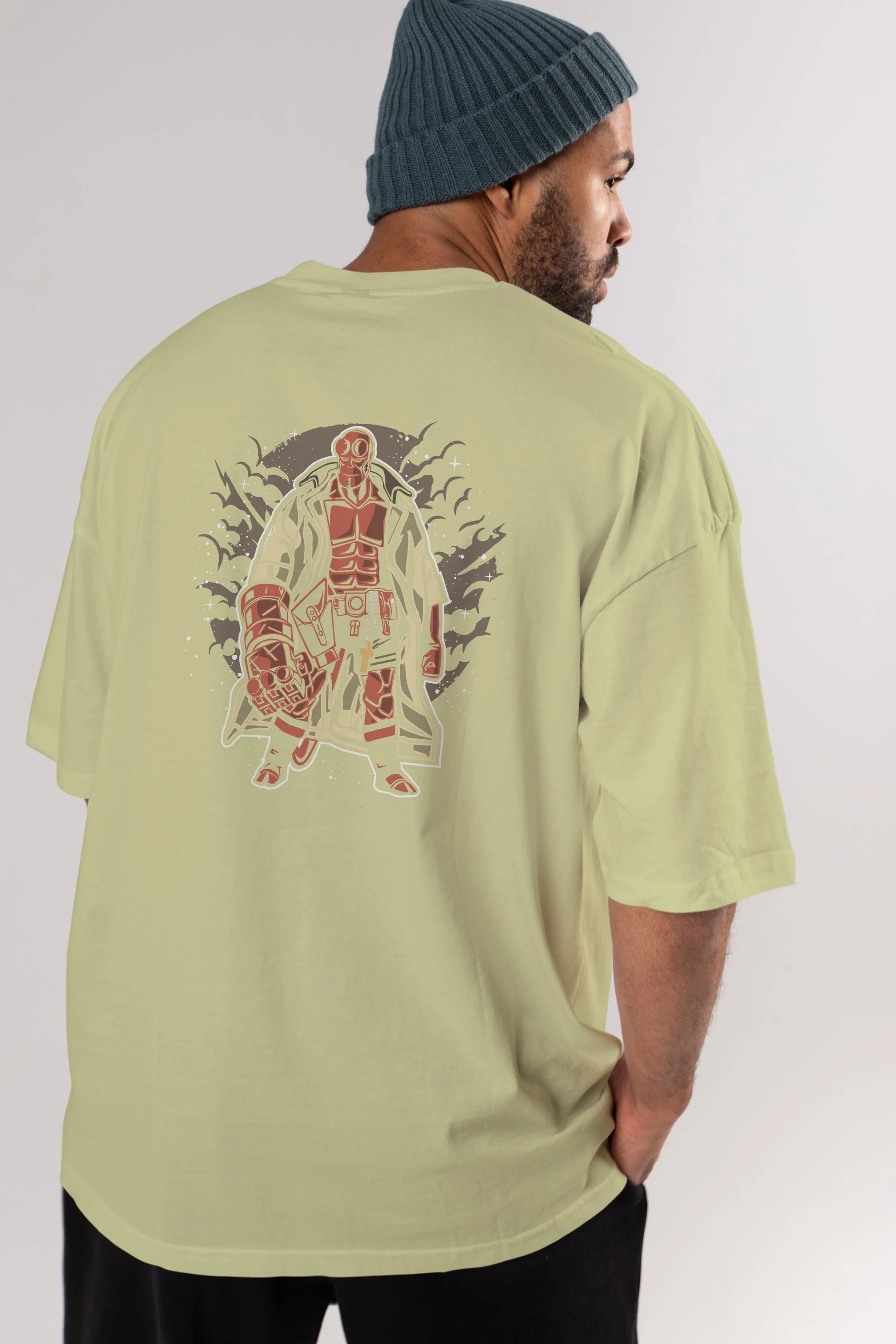 Hellboy Arka Baskılı Oversize t-shirt Erkek Kadın Unisex %100 Pamuk