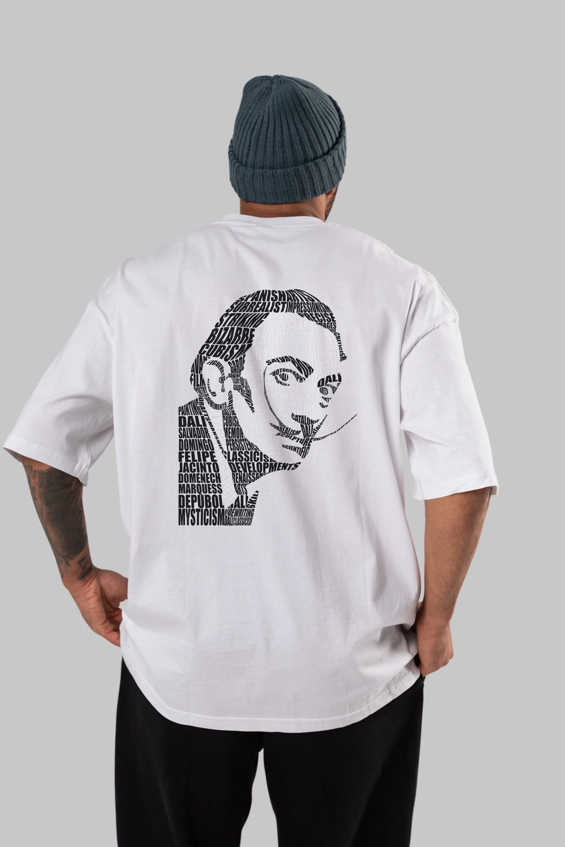 Salvador Dali Calligram Arka Baskılı Oversize t-shirt %100 pamuk Erkek Kadın Unisex