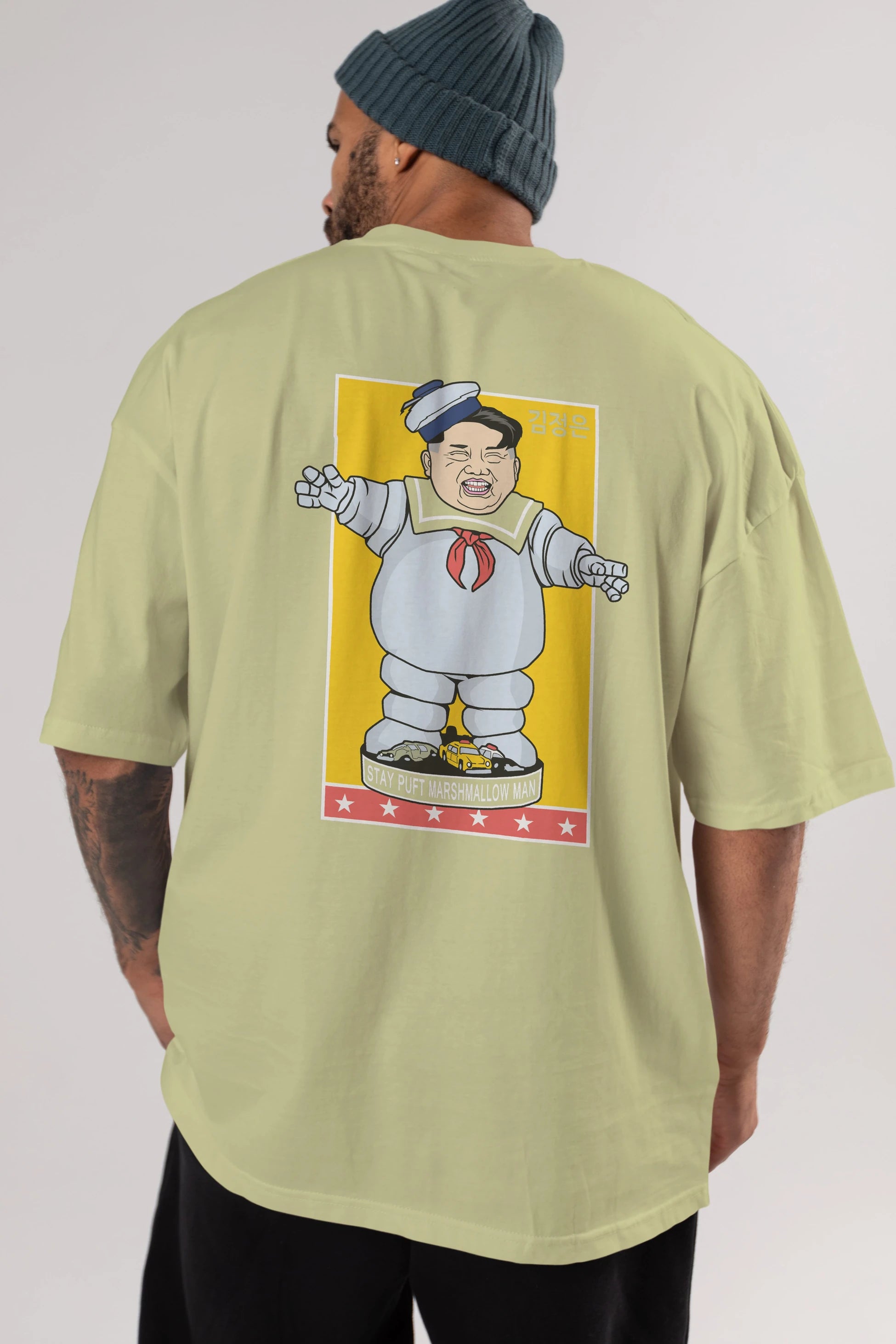 Stay Puft Jong Un Arka Baskılı Oversize t-shirt Erkek Kadın Unisex %100 Pamuk tişort
