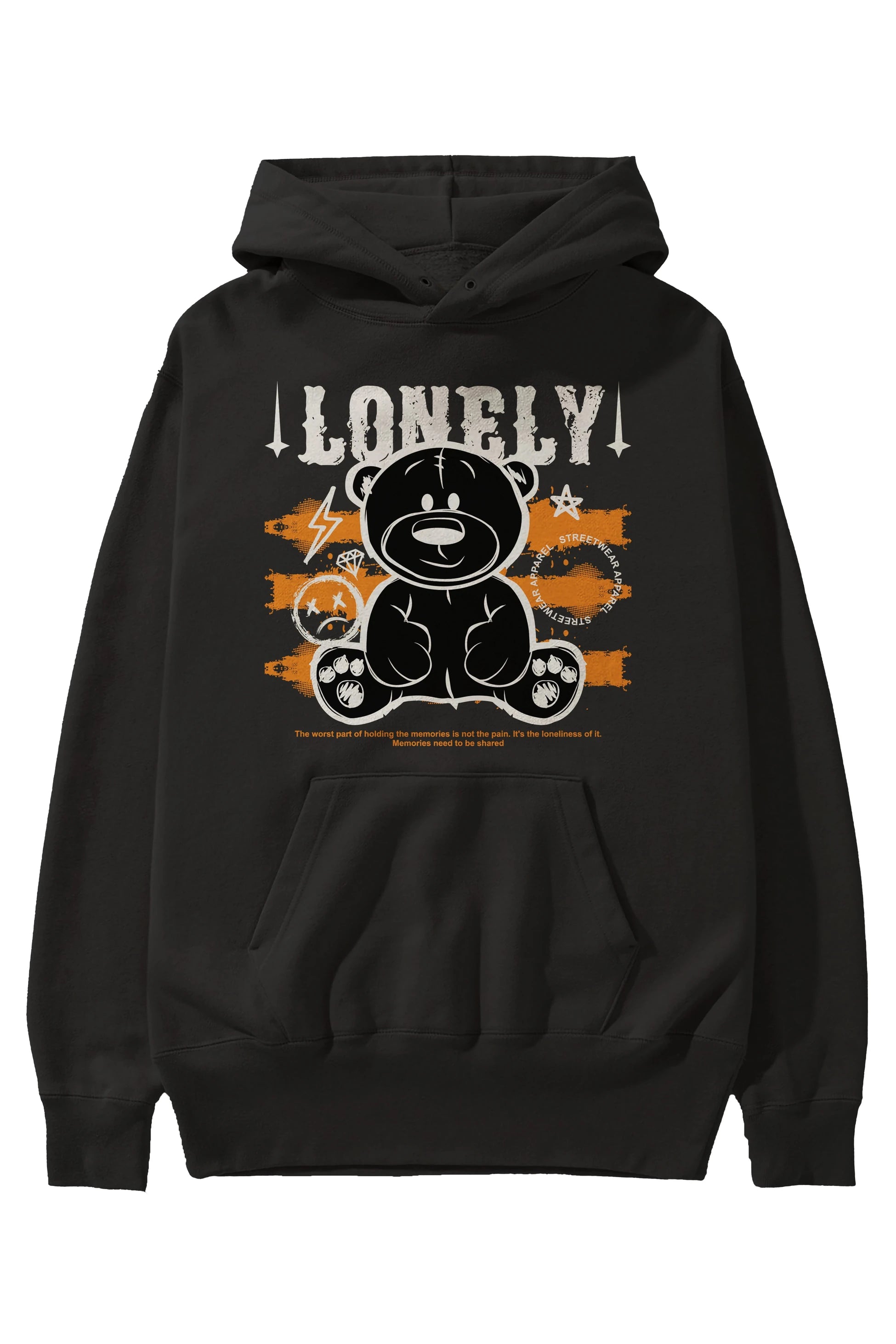 Teddy Bear Lonely Ön Baskılı Hoodie Oversize Kapüşonlu Sweatshirt Erkek Kadın Unisex