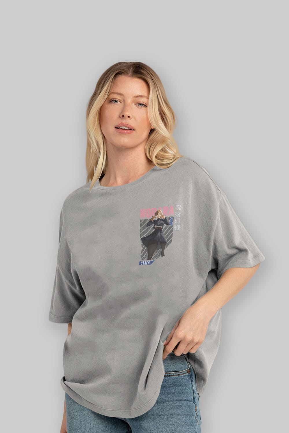 Nobara Kugisaki 4 Ön Sol Baskılı Oversize t-shirt Erkek Kadın Unisex %100 Pamuk Bisiklet Yaka tişort