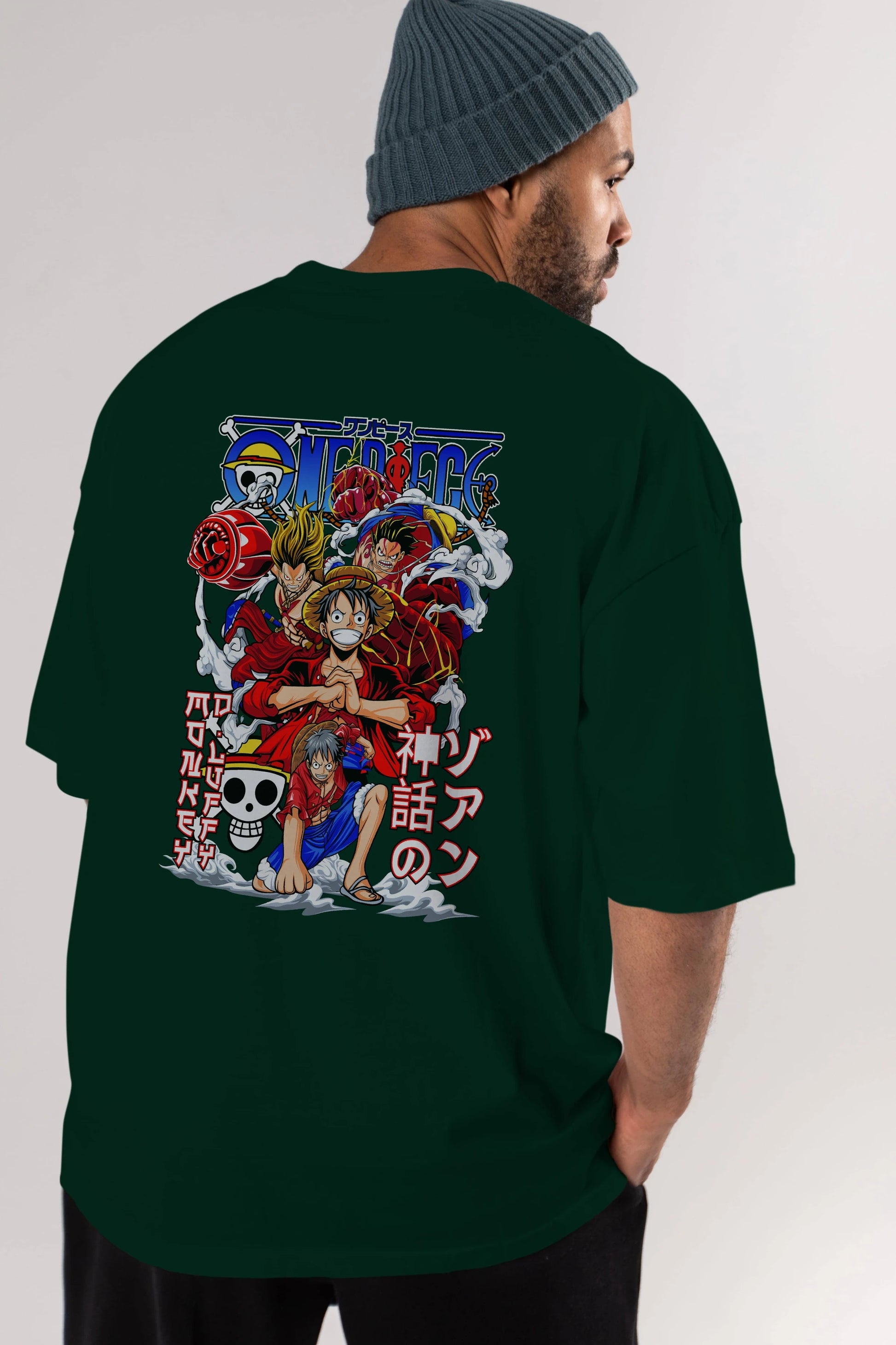MONKEY D. LUFF-ONE PIECE 2 Anime Arka Baskılı Oversize t-shirt Erkek Kadın Unisex