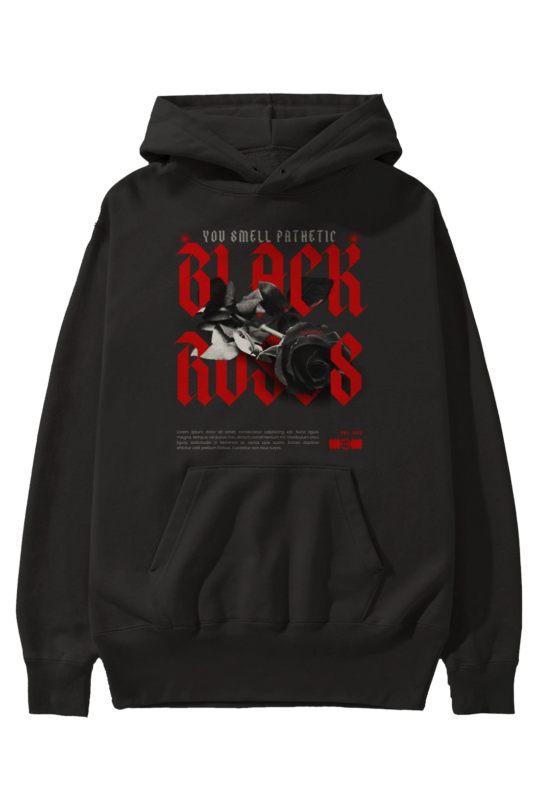 Black Roses Ön Baskılı Oversize Hoodie Kapüşonlu Sweatshirt Erkek Kadın Unisex