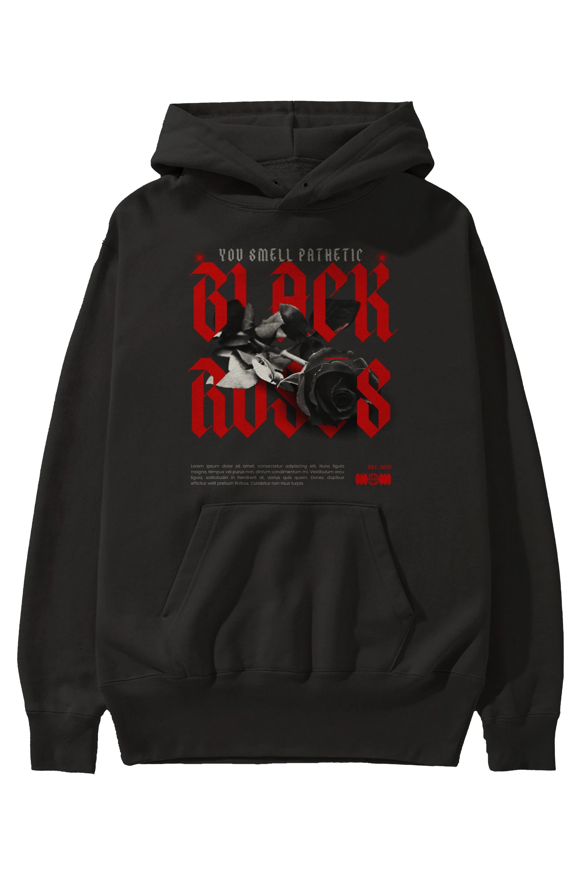 Black Roses Ön Baskılı Oversize Hoodie Kapüşonlu Sweatshirt Erkek Kadın Unisex