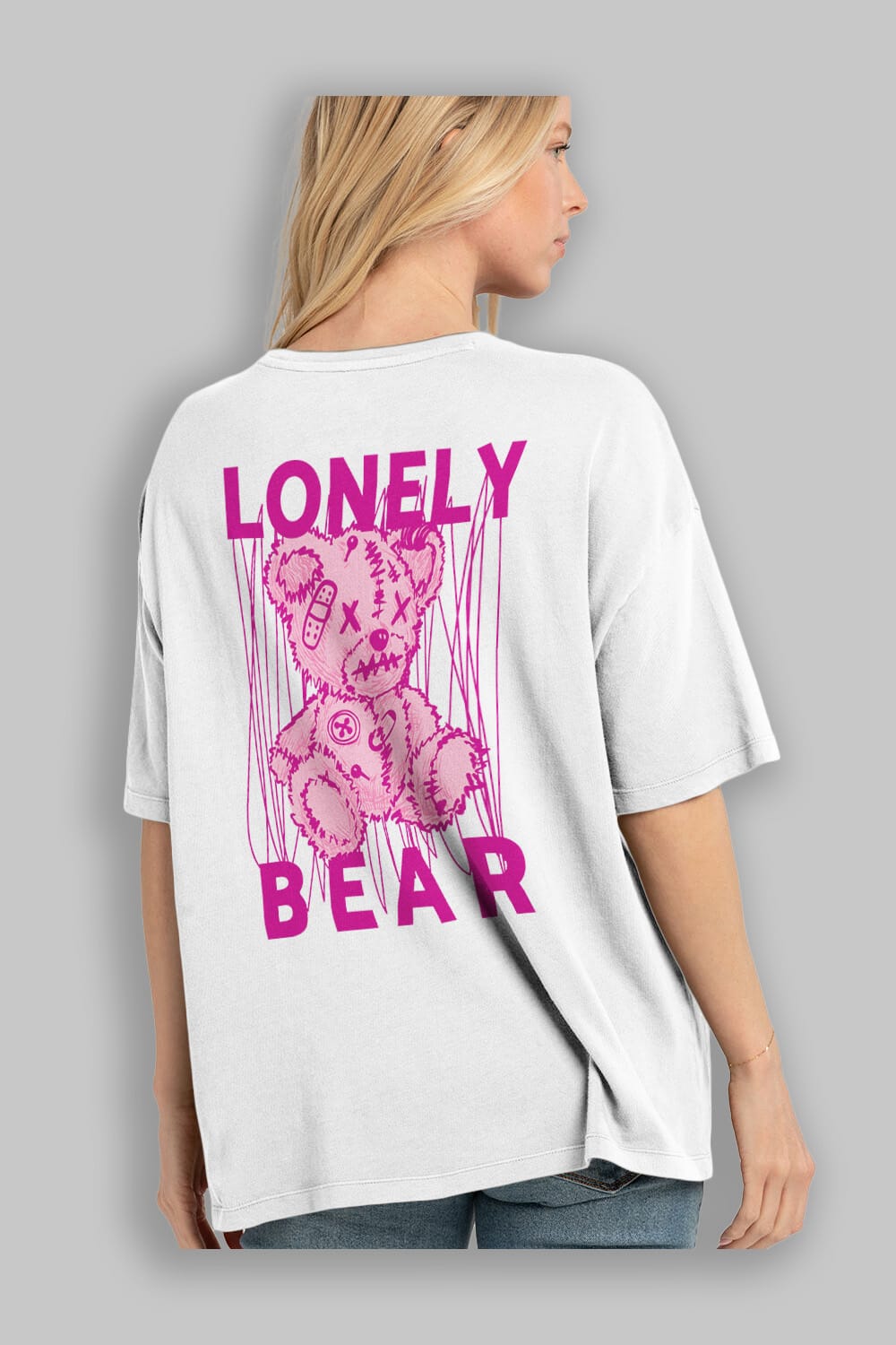 Lonely Bear Arka Baskılı Oversize t-shirt Erkek Kadın Unisex