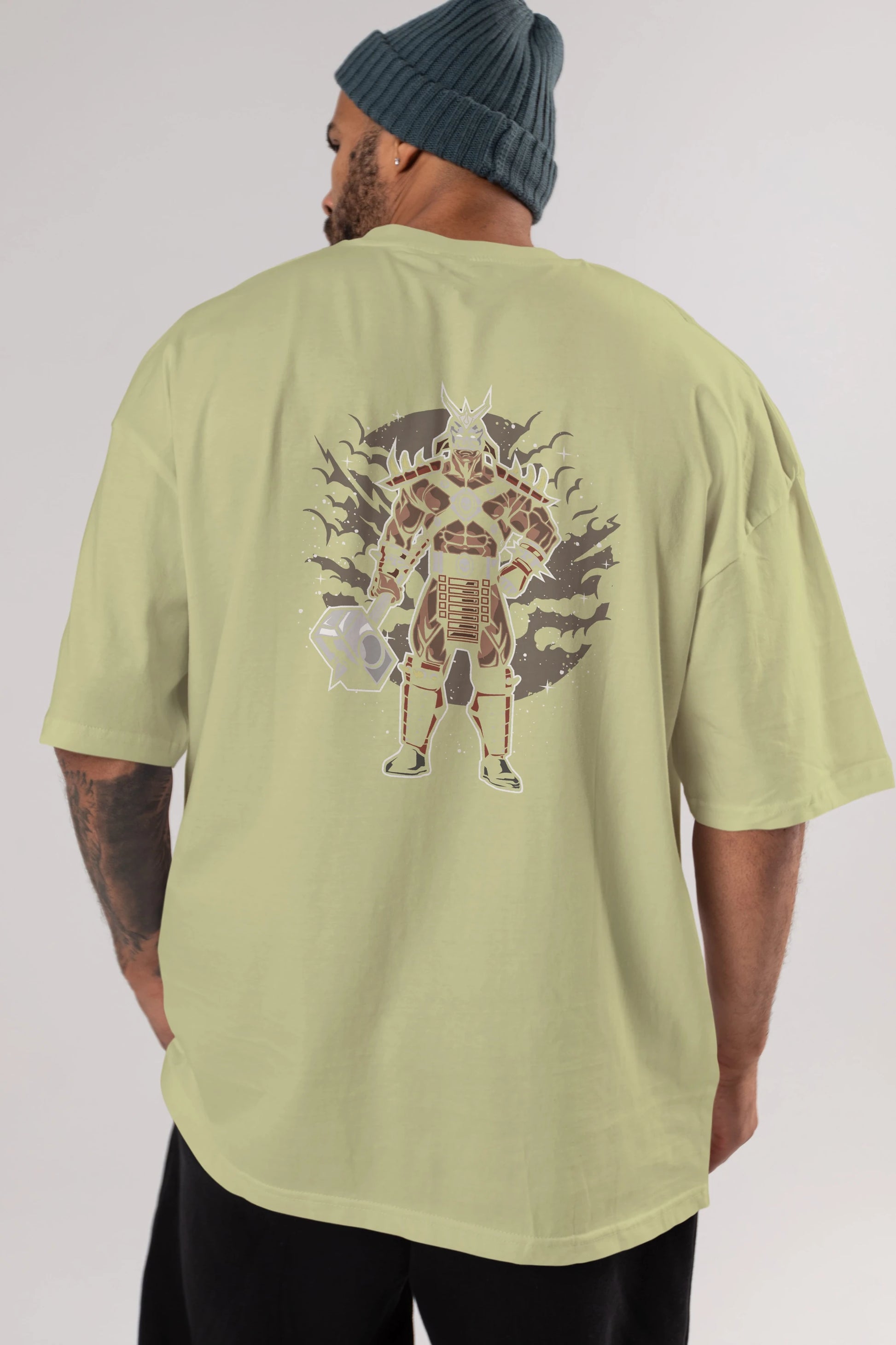 SHOU KHAN Arka Baskılı Oversize t-shirt Erkek Kadın Unisex %100 Pamuk
