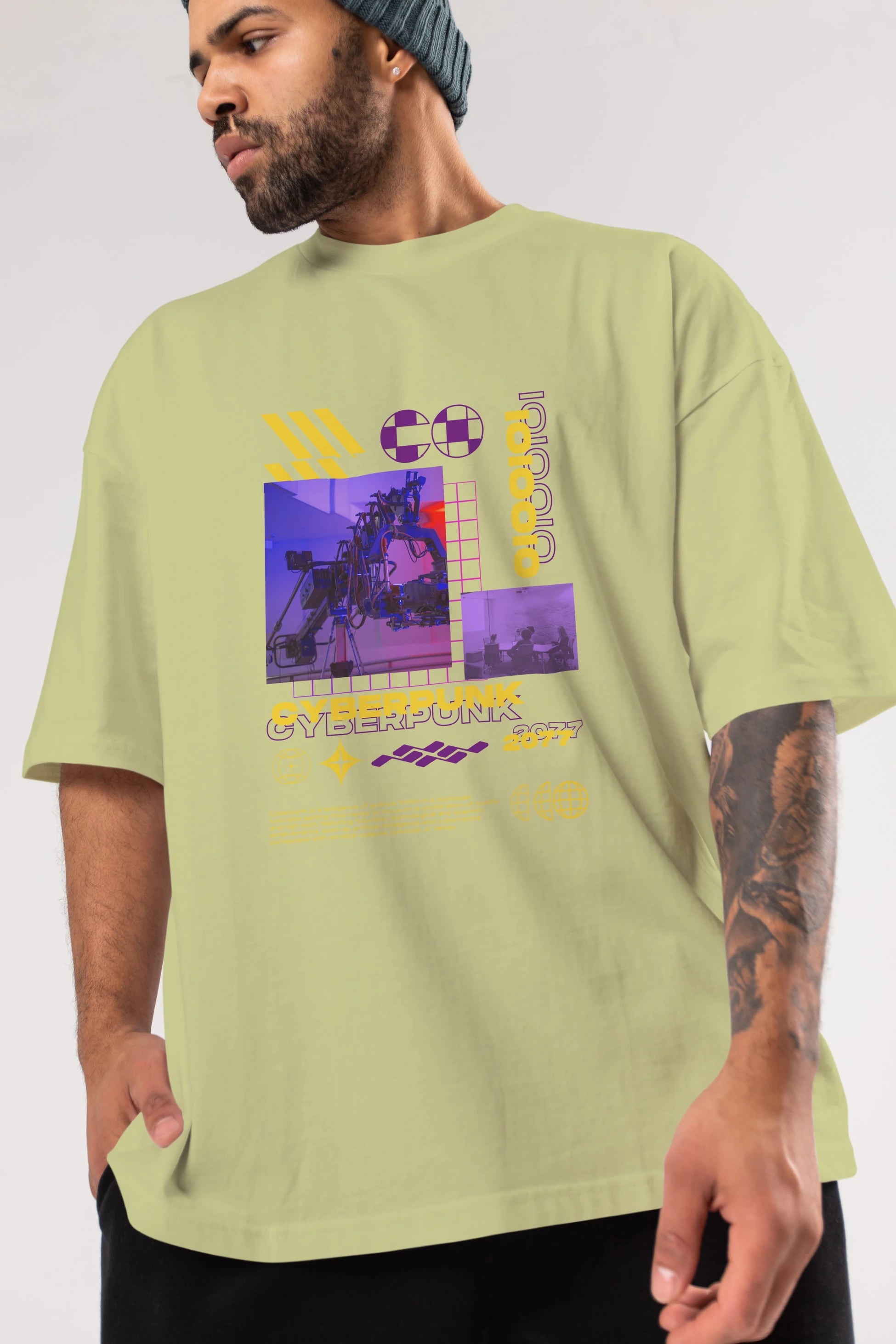 Cyberpunk Yazılı Ön Baskılı Oversize t-shirt Erkek Kadın Unisex