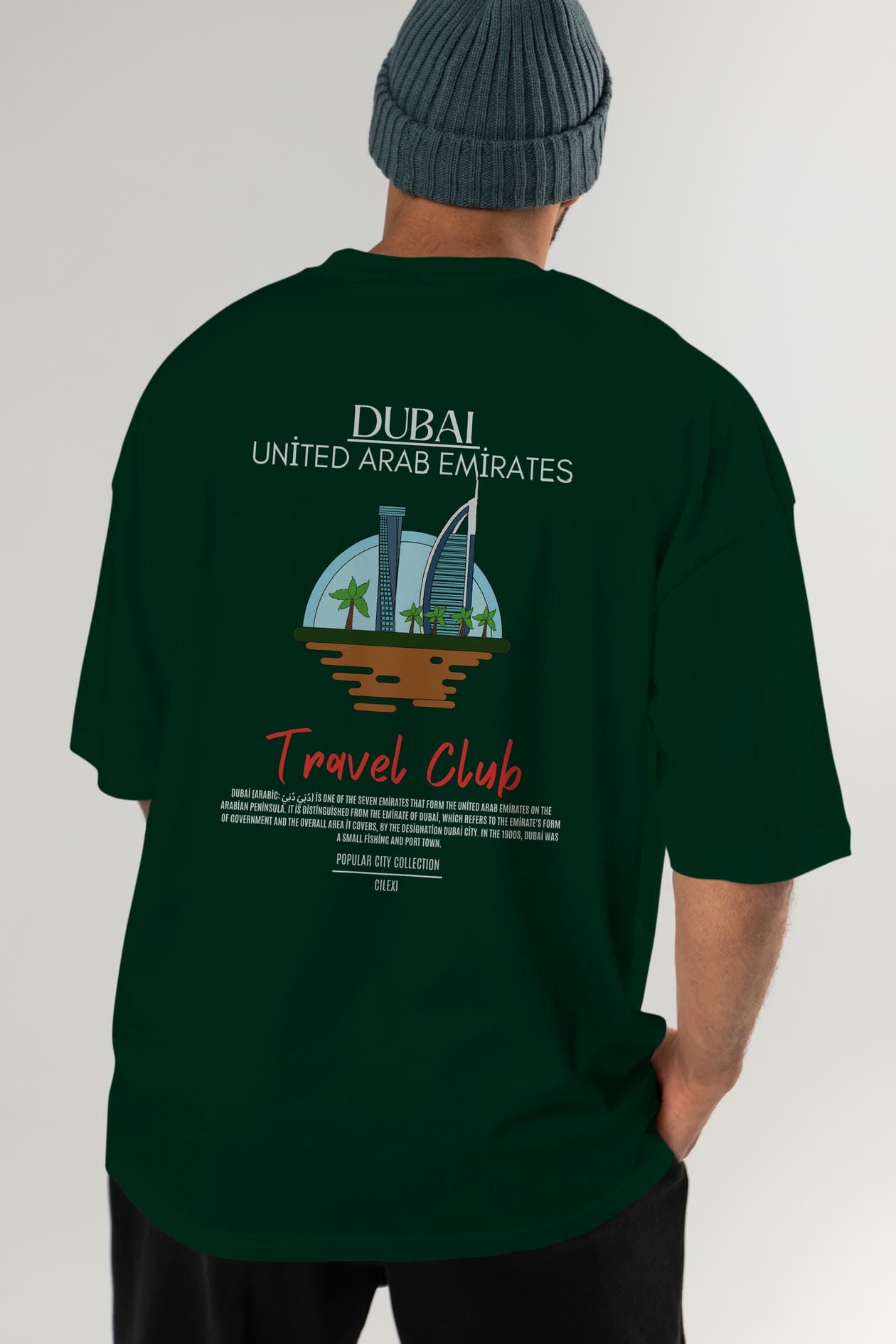 Dubai United Arab Emirates Arka Baskılı Oversize t-shirt Erkek Kadın Pamuk Bisiklet Yaka tişort