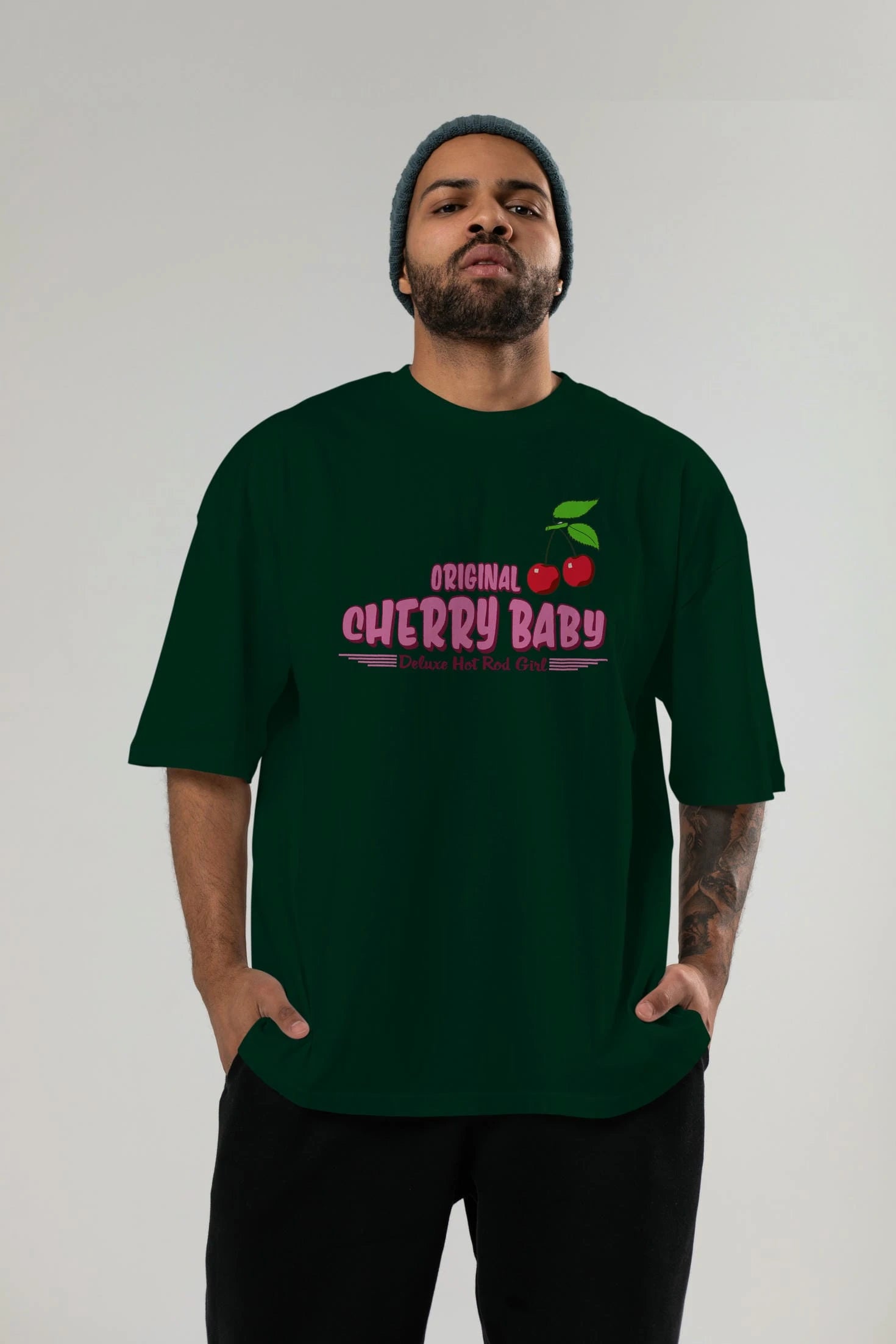 Cherry Baby Ön Baskılı Oversize t-shirt Erkek Kadın Pamuk Bisiklet Yaka tişort