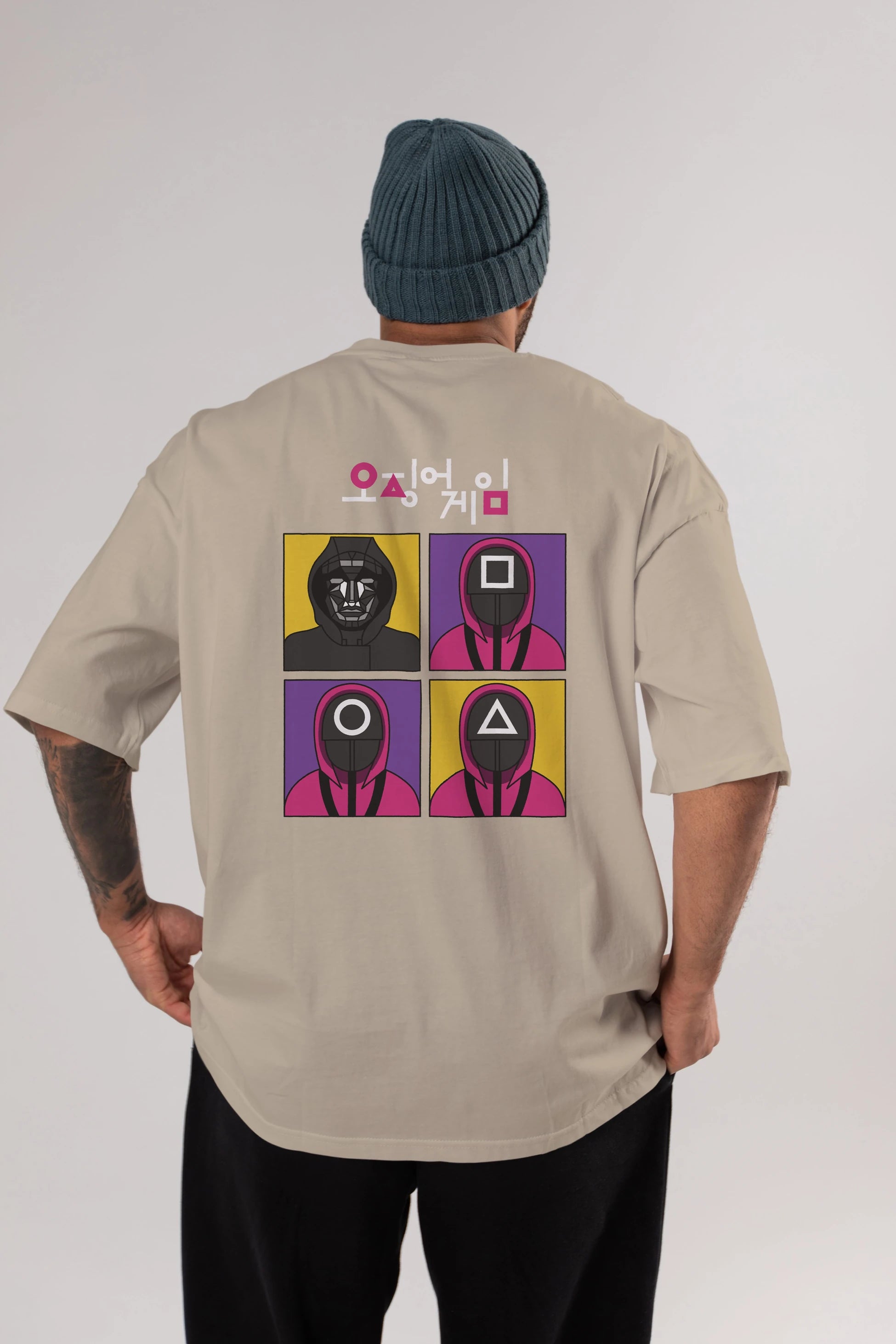 Squid Game (1) Arka Baskılı Oversize t-shirt Erkek Kadın Unisex %100 Pamuk Bisiklet Yaka tişort